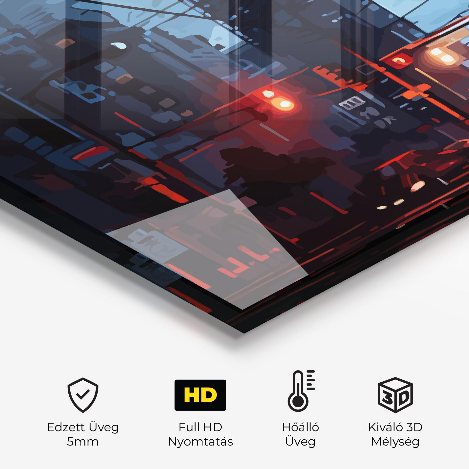 Konyhai üveg hátfal Red City Light mockup 2