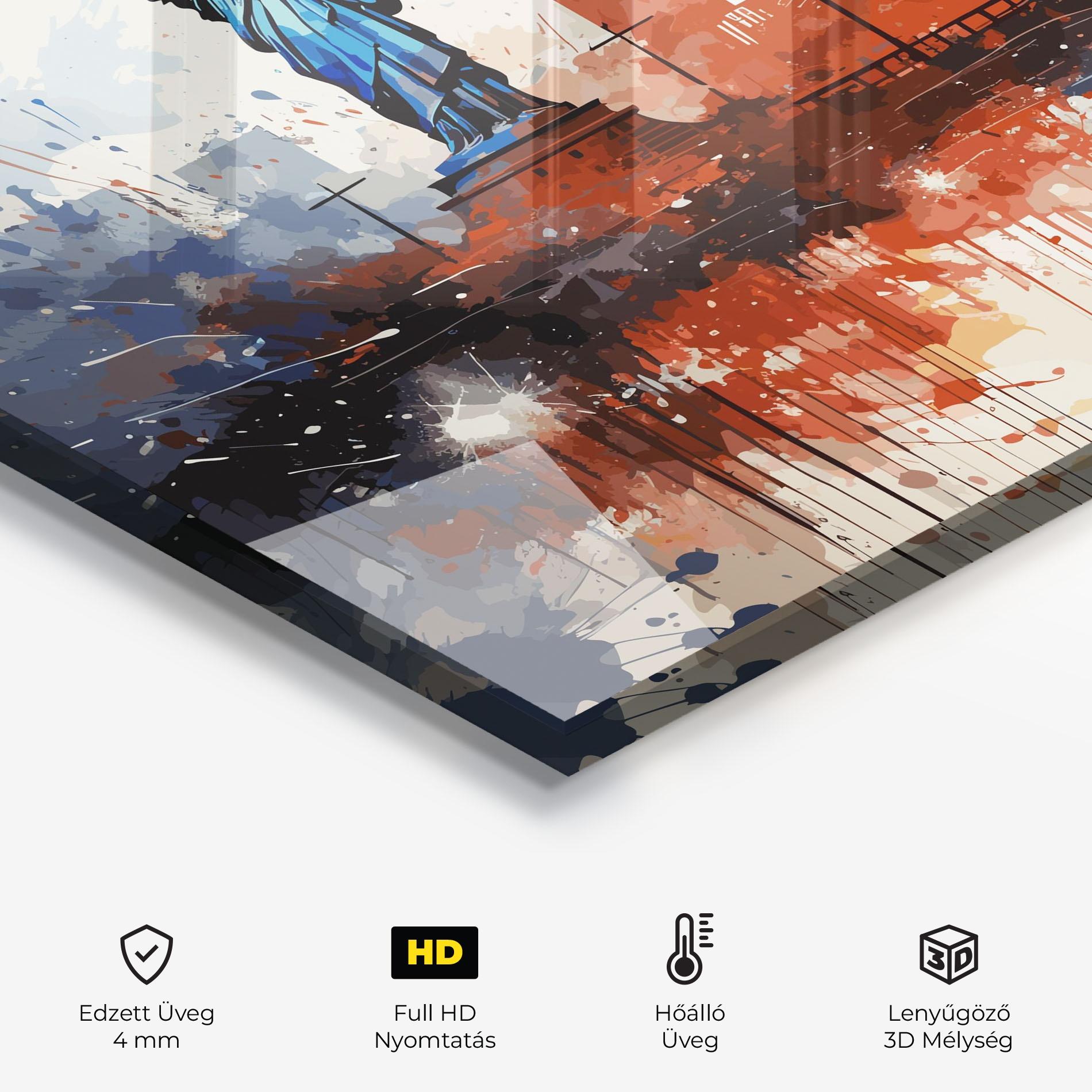 Konyhai üveg hátfal Red Blue Liberty Statue mockup 2