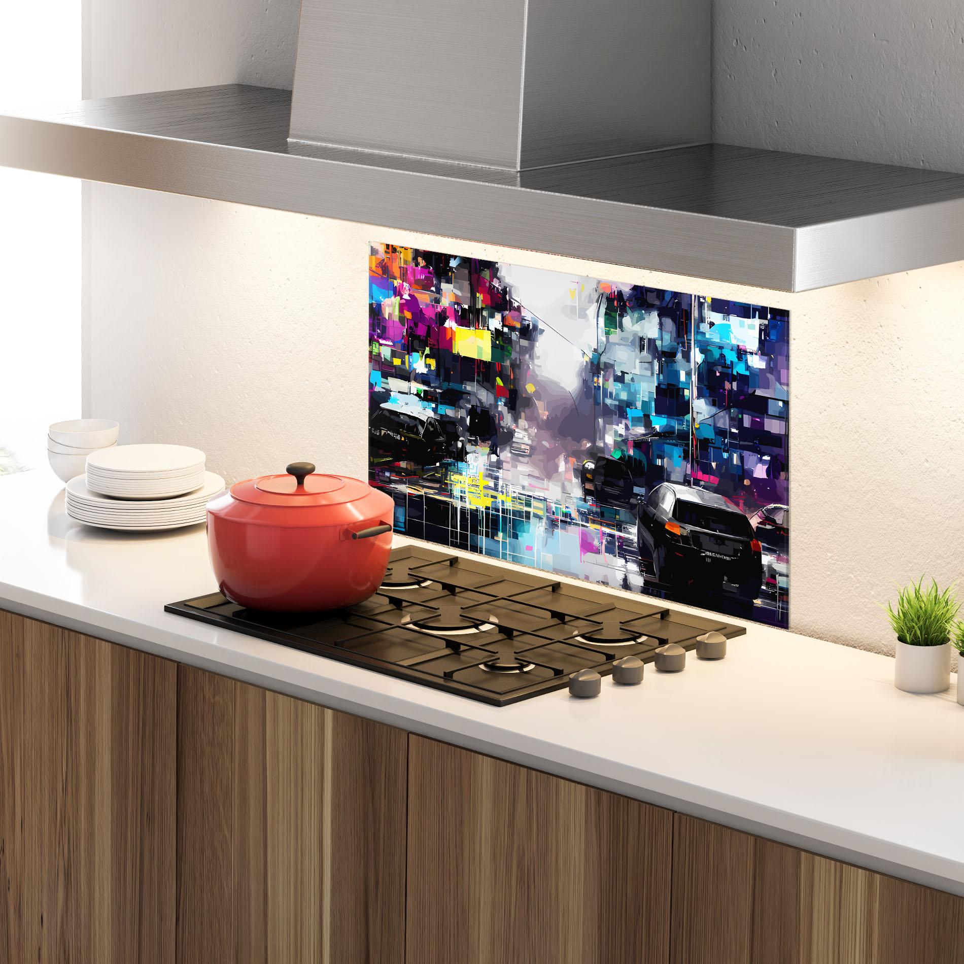 Konyhai üveg hátfal Grunge City Street mockup 4