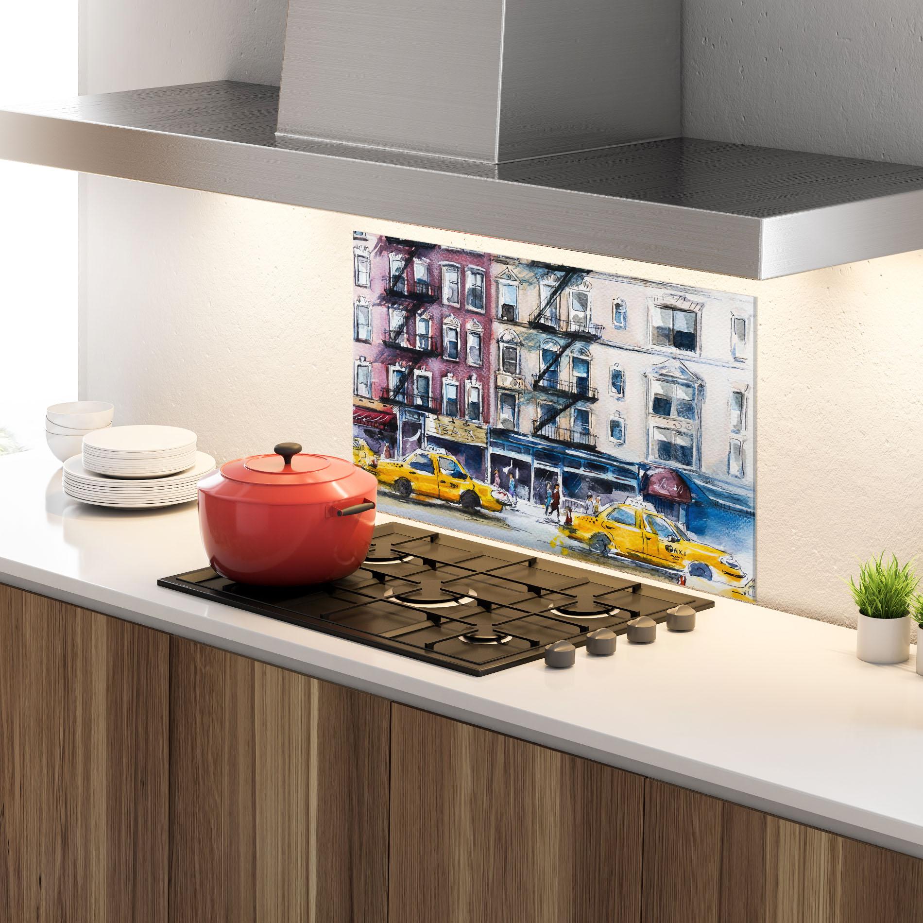 Konyhai üveg hátfal Newyork Taxi mockup 4