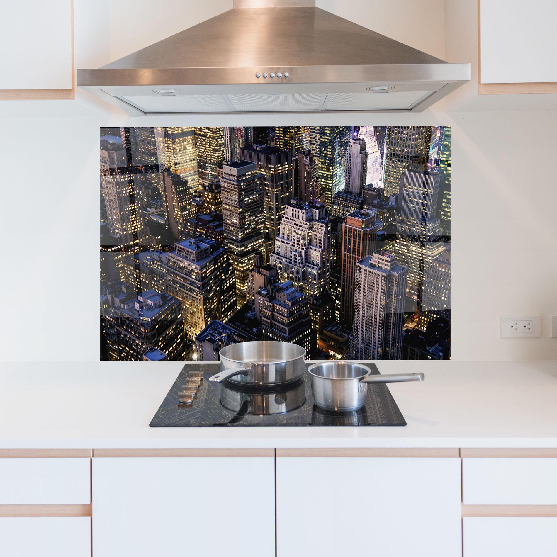 Konyhai üveg hátfal Blue Gold Skylines mockup 5