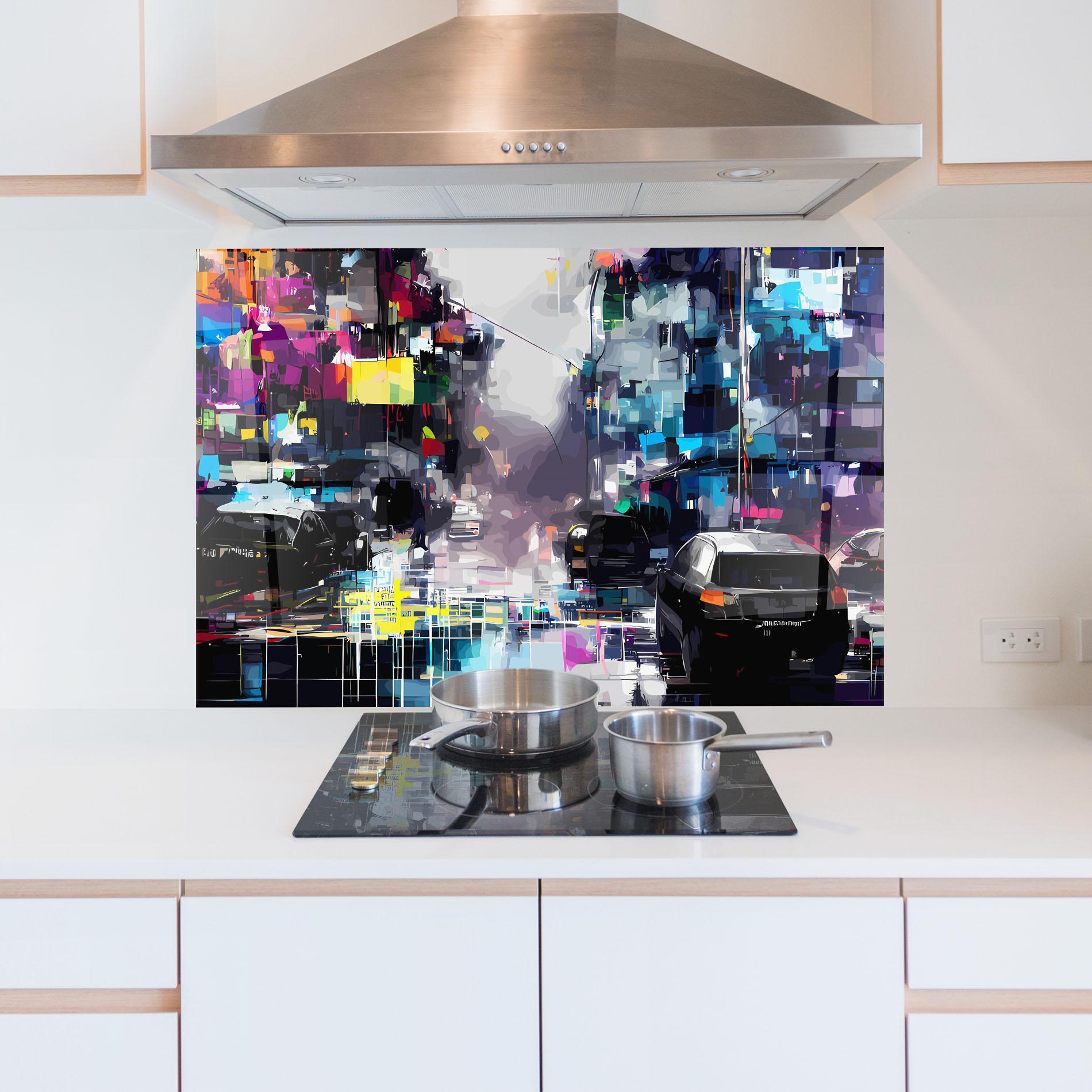 Konyhai üveg hátfal Grunge City Street mockup 5
