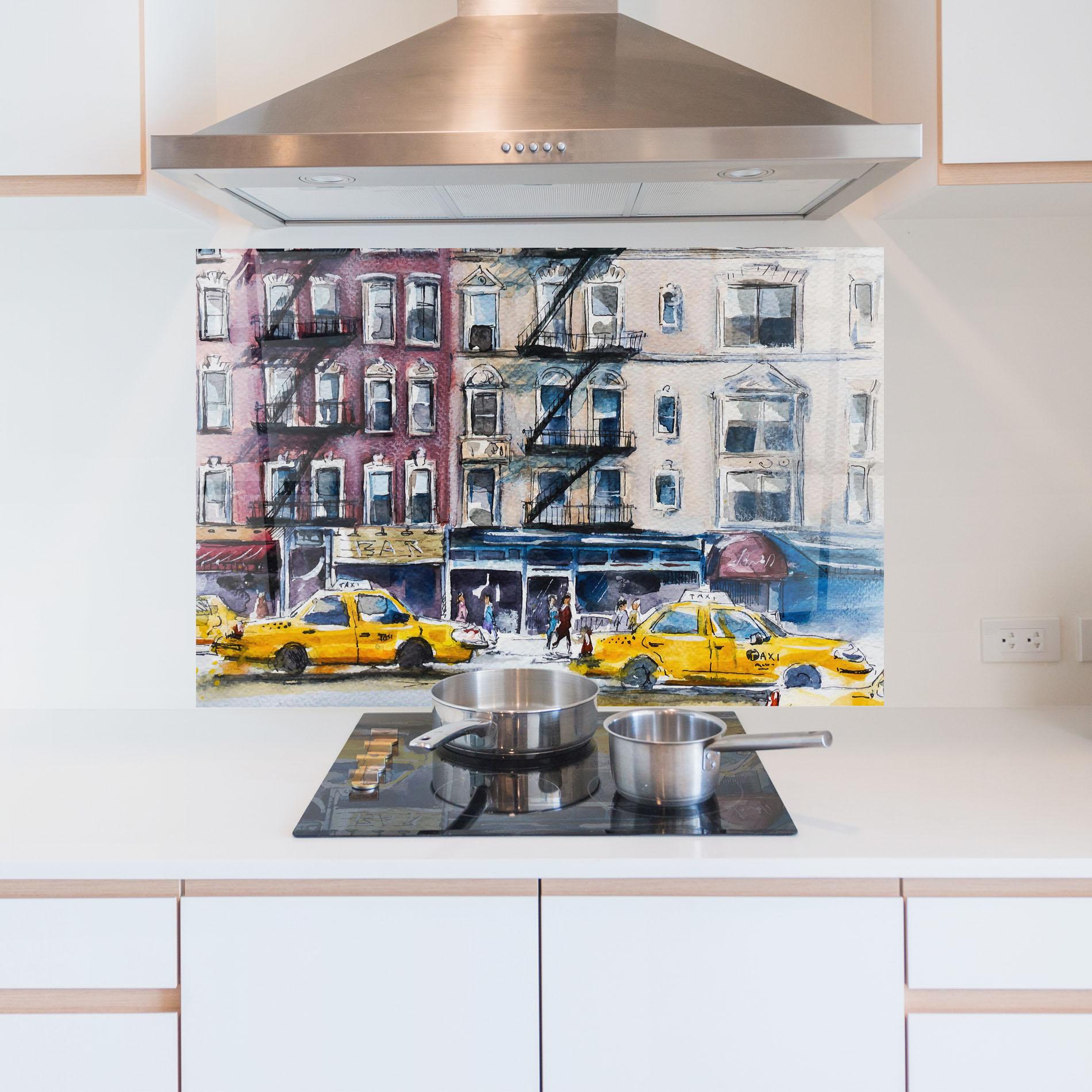Konyhai üveg hátfal Newyork Taxi mockup 5