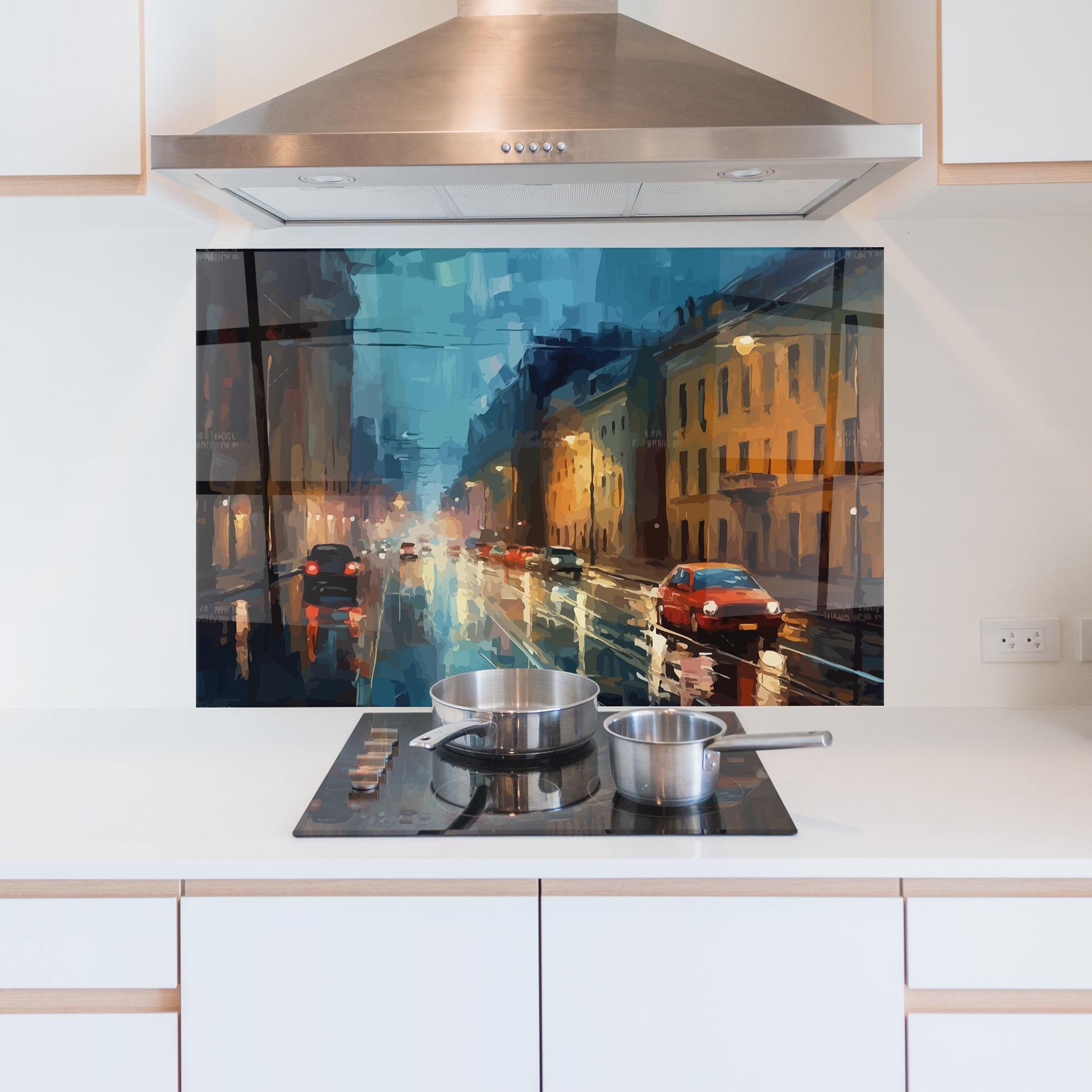 Konyhai üveg hátfal Red Car City Night mockup 5