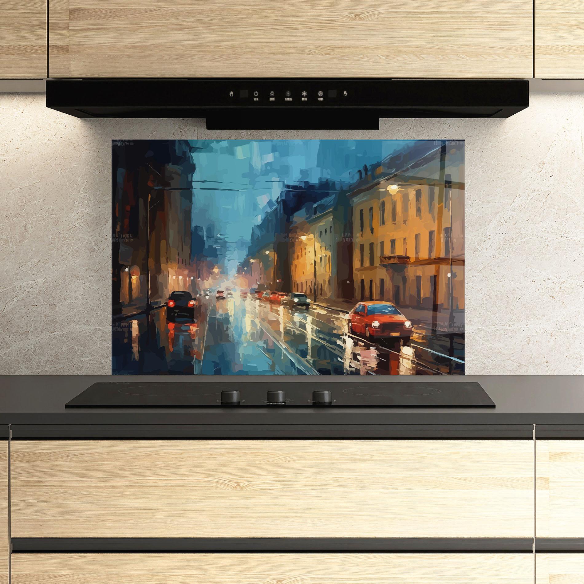 Konyhai üveg hátfal Red Car City Night mockup 3