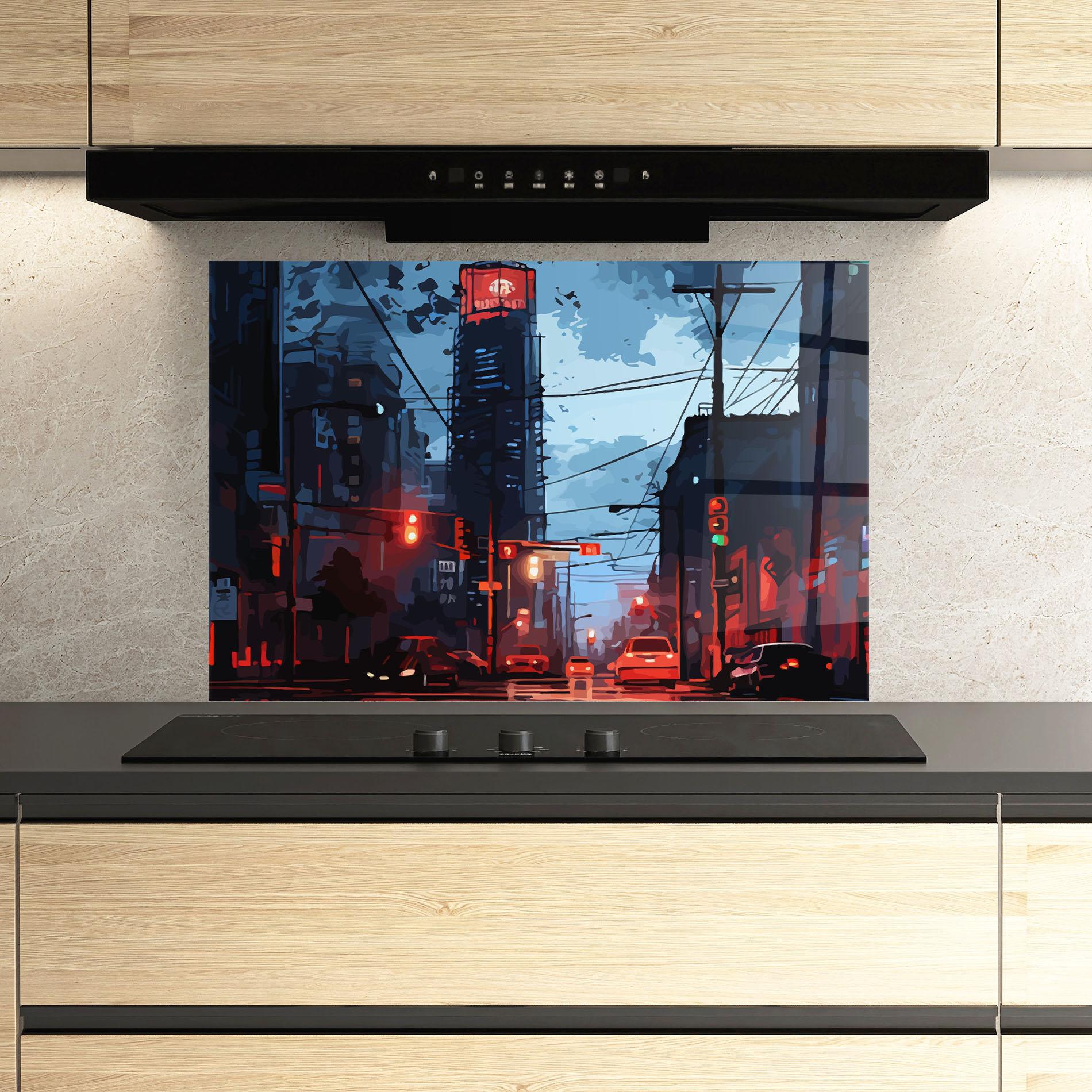 Konyhai üveg hátfal Red City Light mockup 3