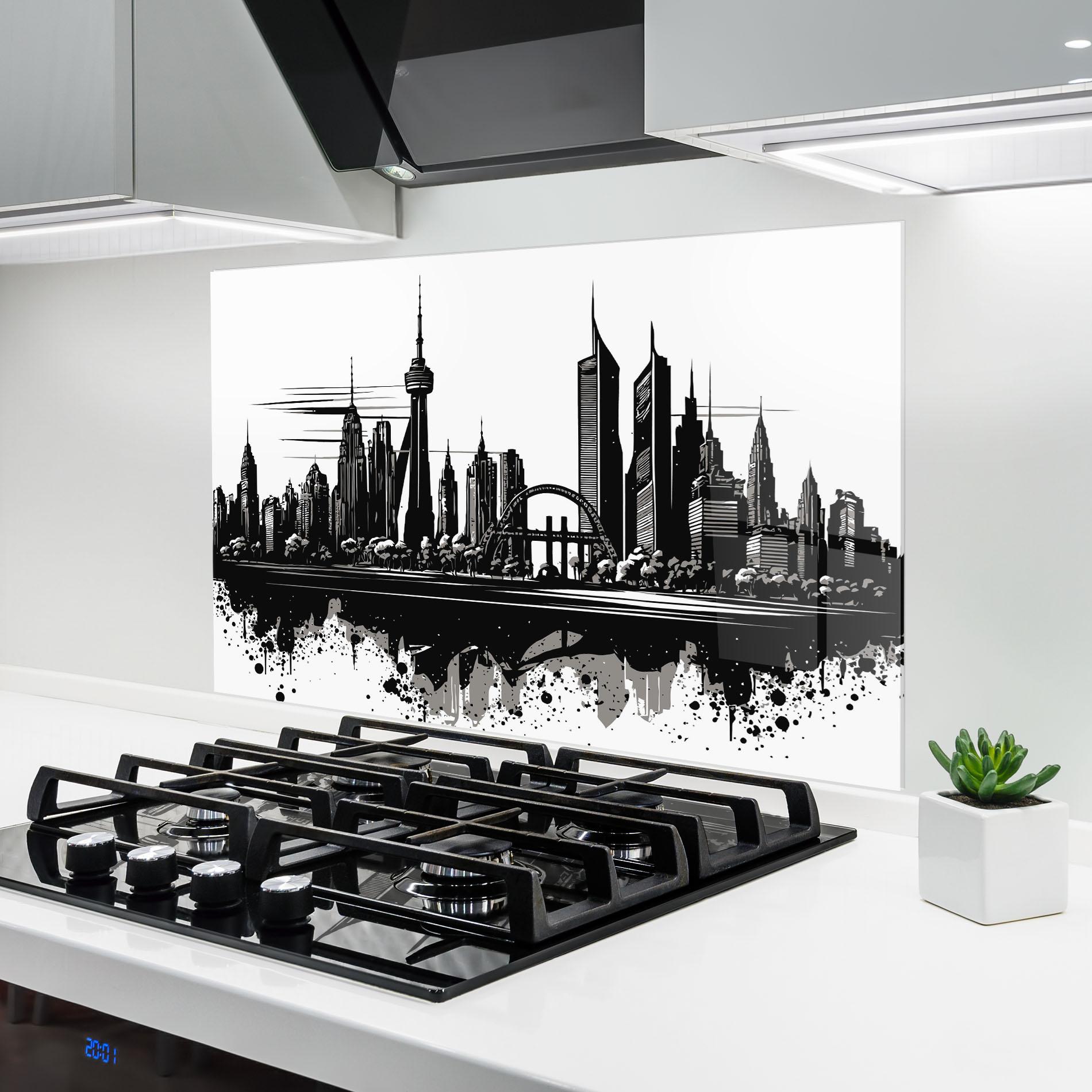 Konyhai üveg hátfal Black Ink City mockup 6