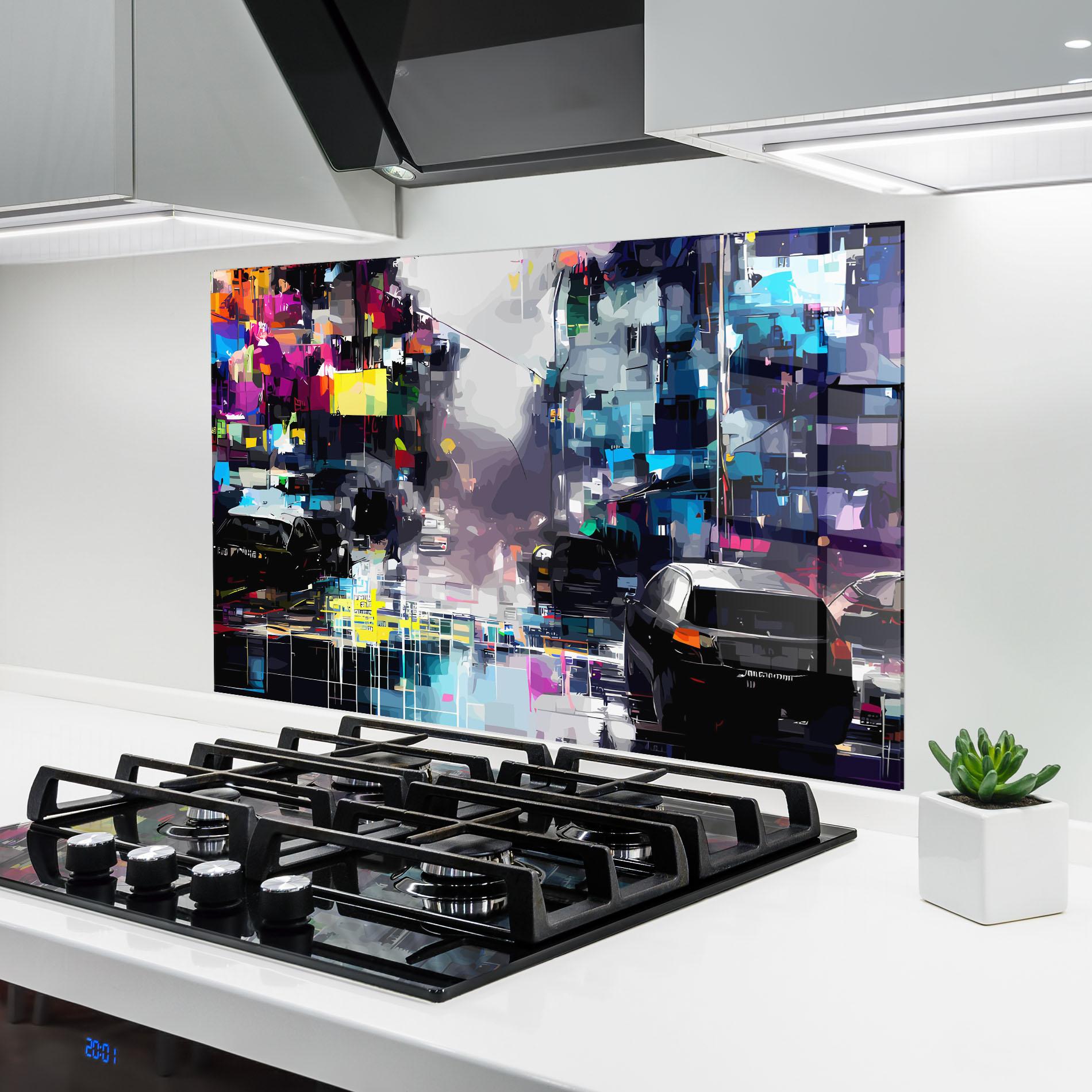 Konyhai üveg hátfal Grunge City Street mockup 6