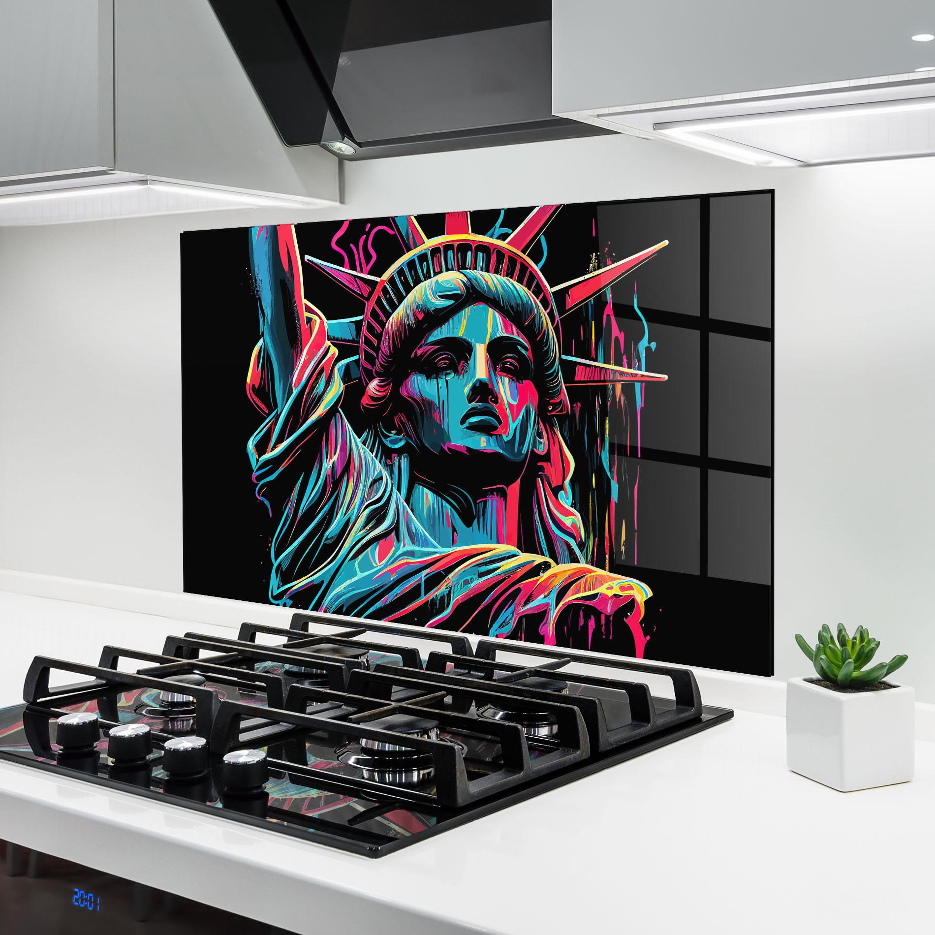 Konyhai üveg hátfal Liberty Colorful Statue mockup 6