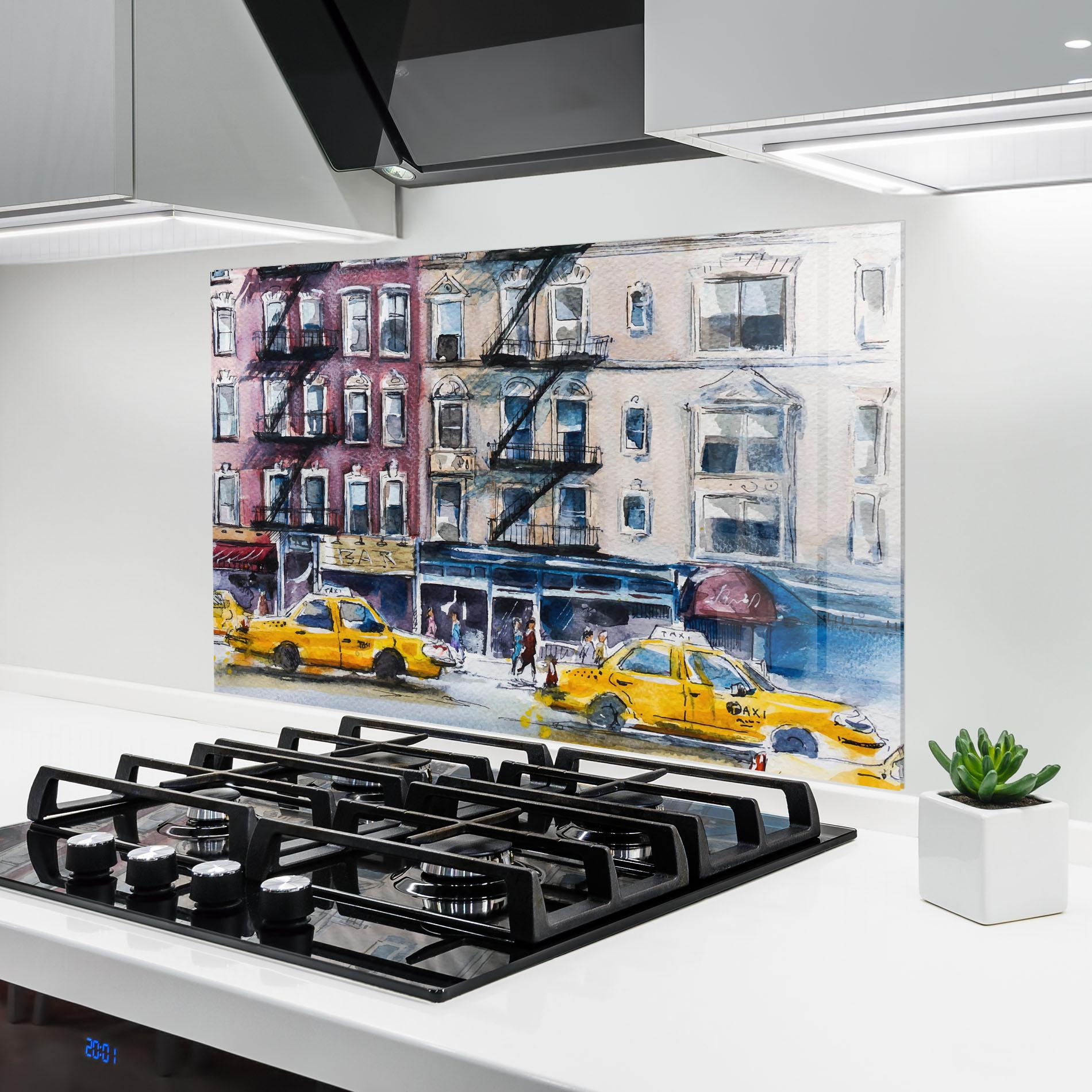Konyhai üveg hátfal Newyork Taxi mockup 6