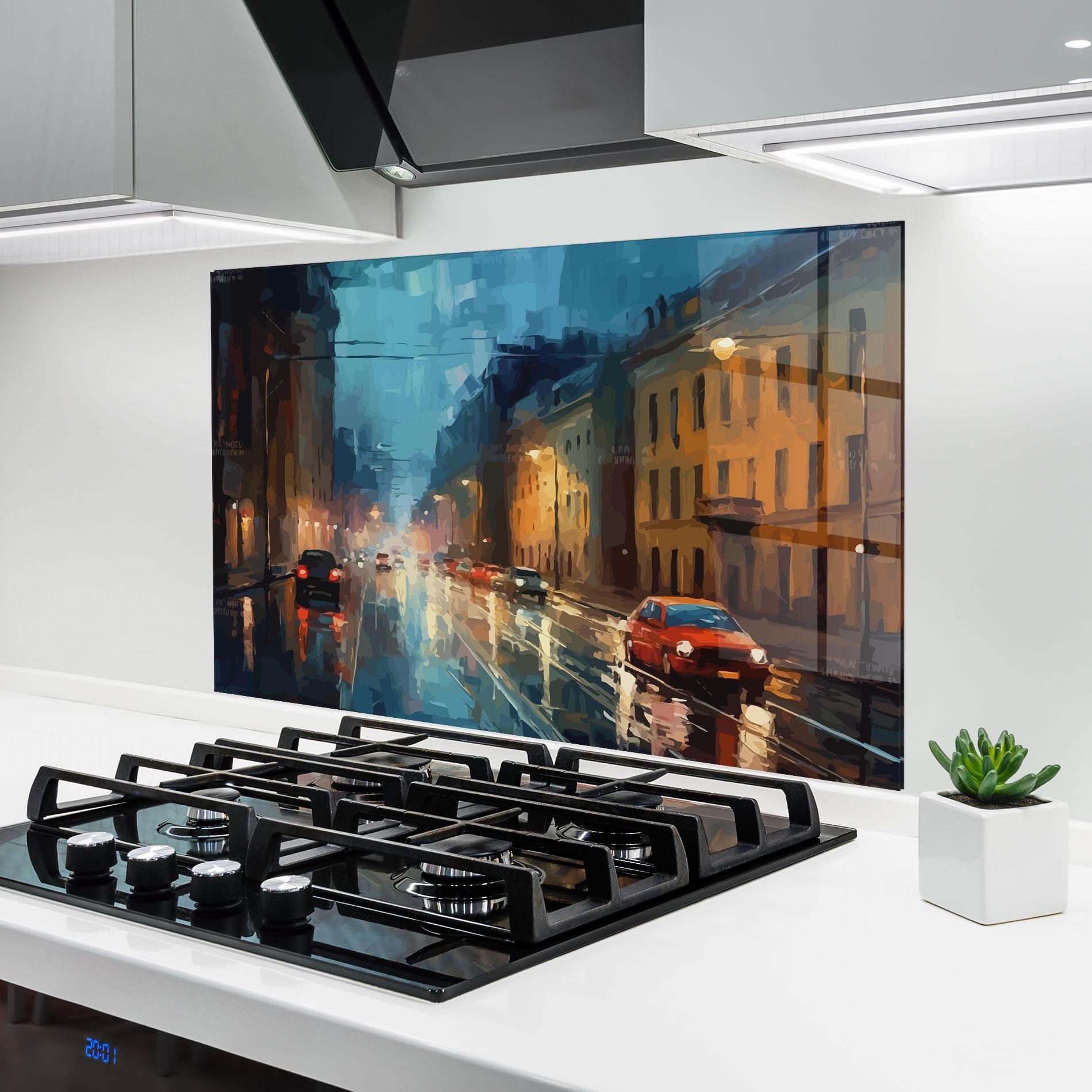 Konyhai üveg hátfal Red Car City Night mockup 6