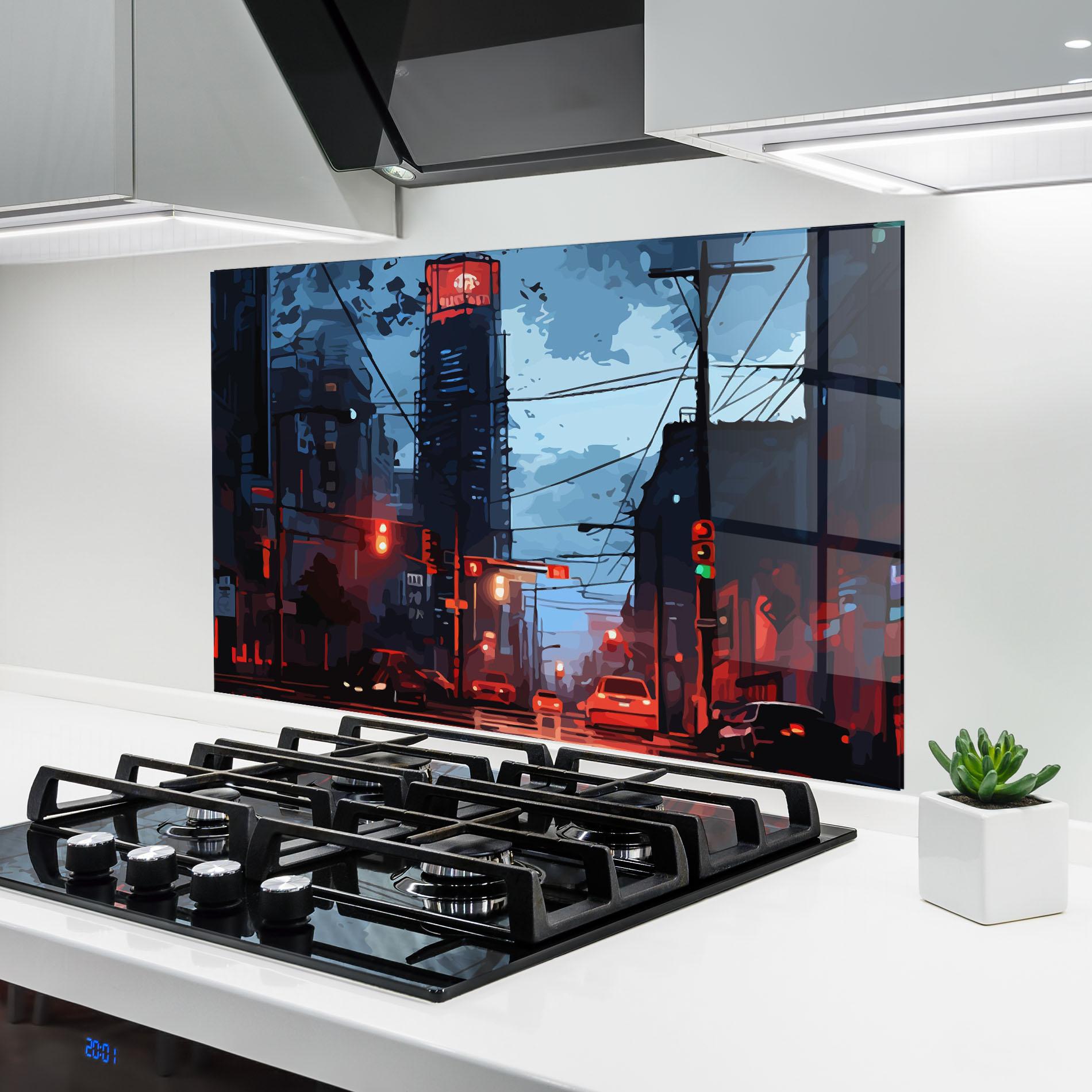Konyhai üveg hátfal Red City Light mockup 6