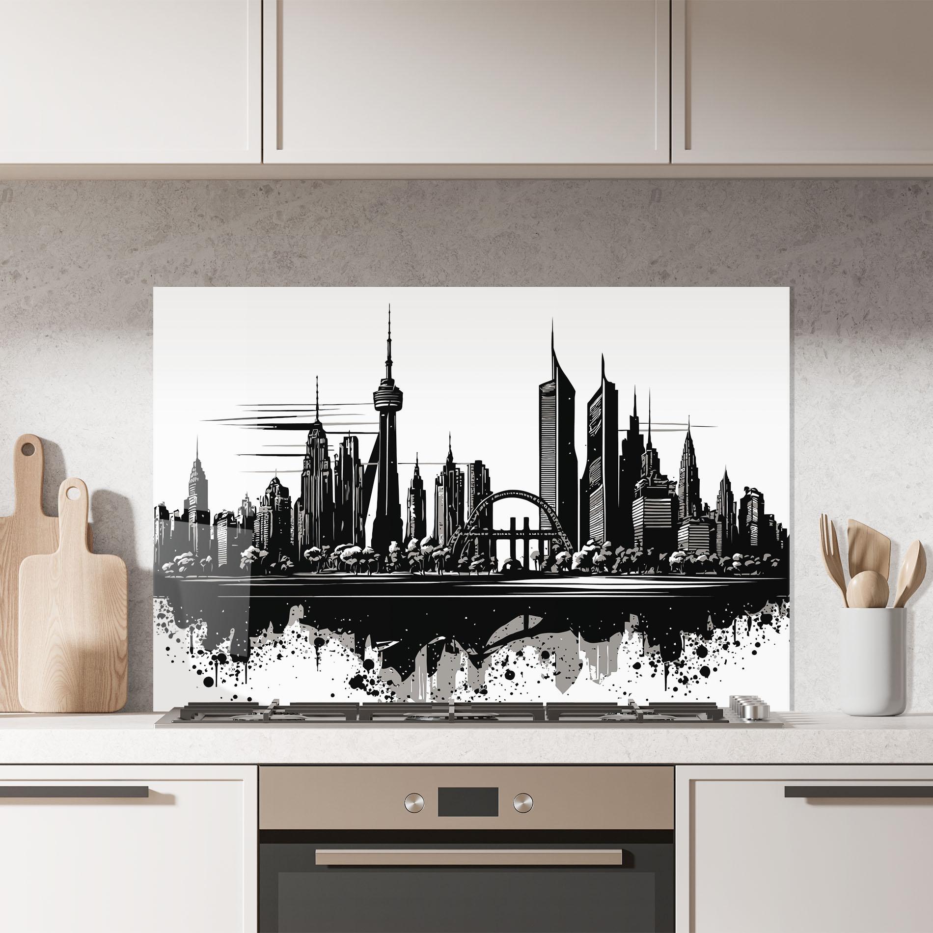 Konyhai üveg hátfal Black Ink City mockup 7