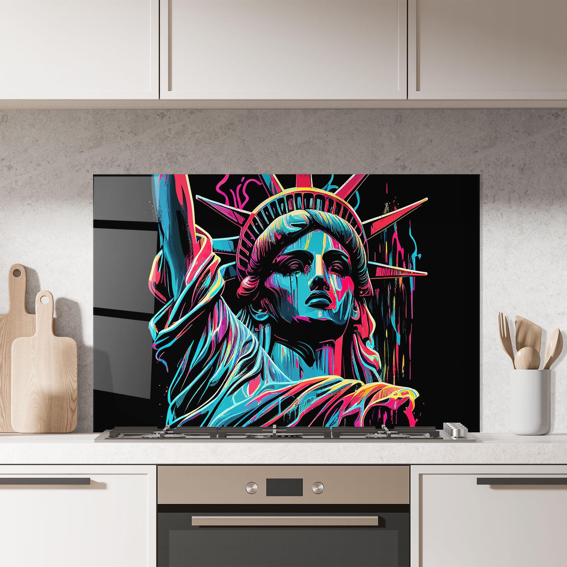 Konyhai üveg hátfal Liberty Colorful Statue mockup 7