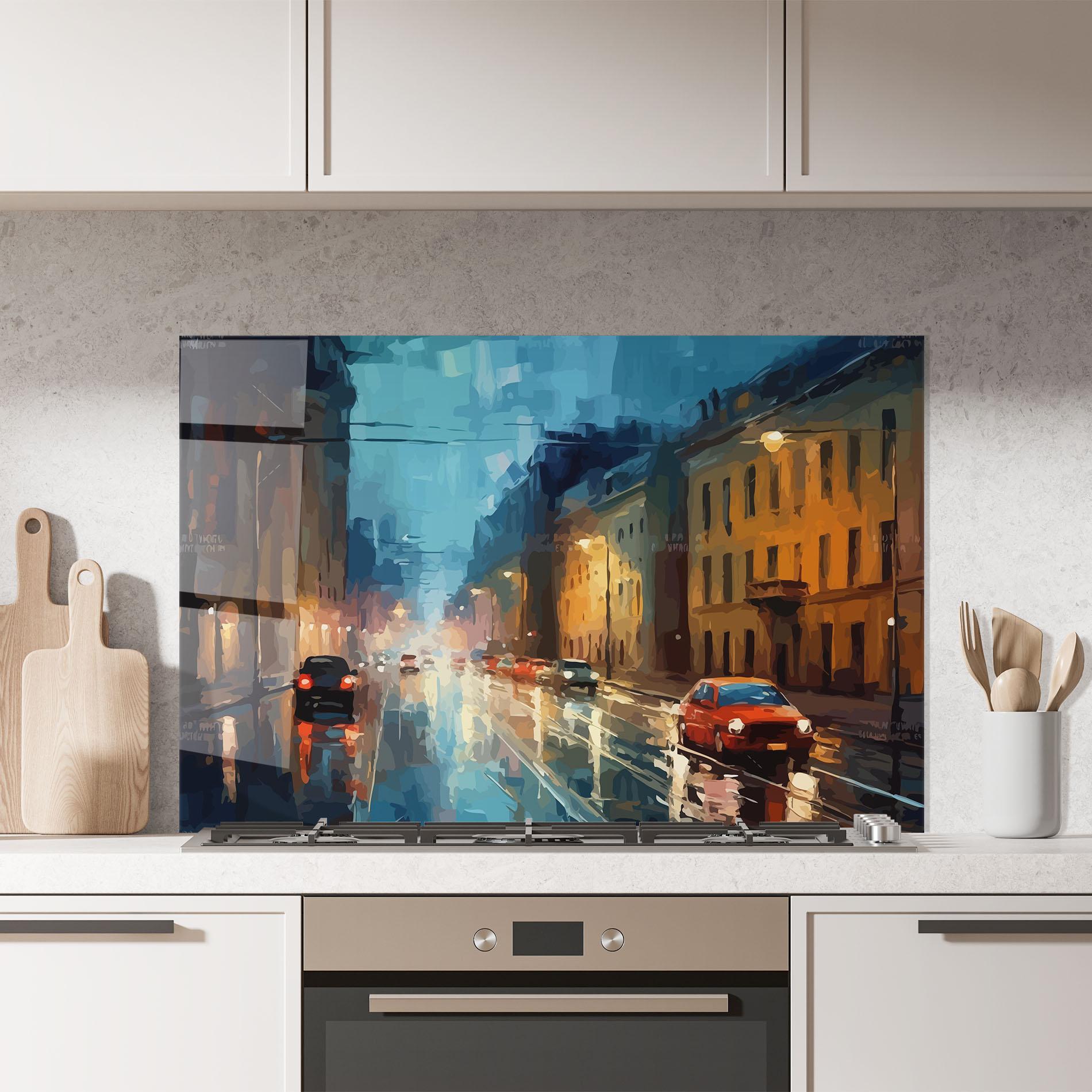 Konyhai üveg hátfal Red Car City Night mockup 7