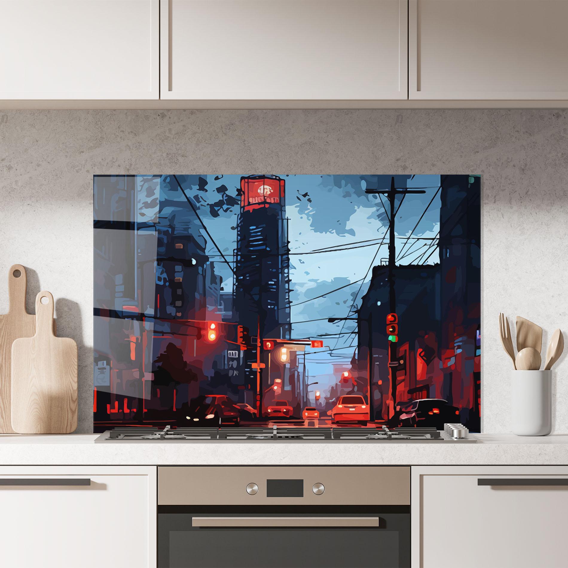 Konyhai üveg hátfal Red City Light mockup 7