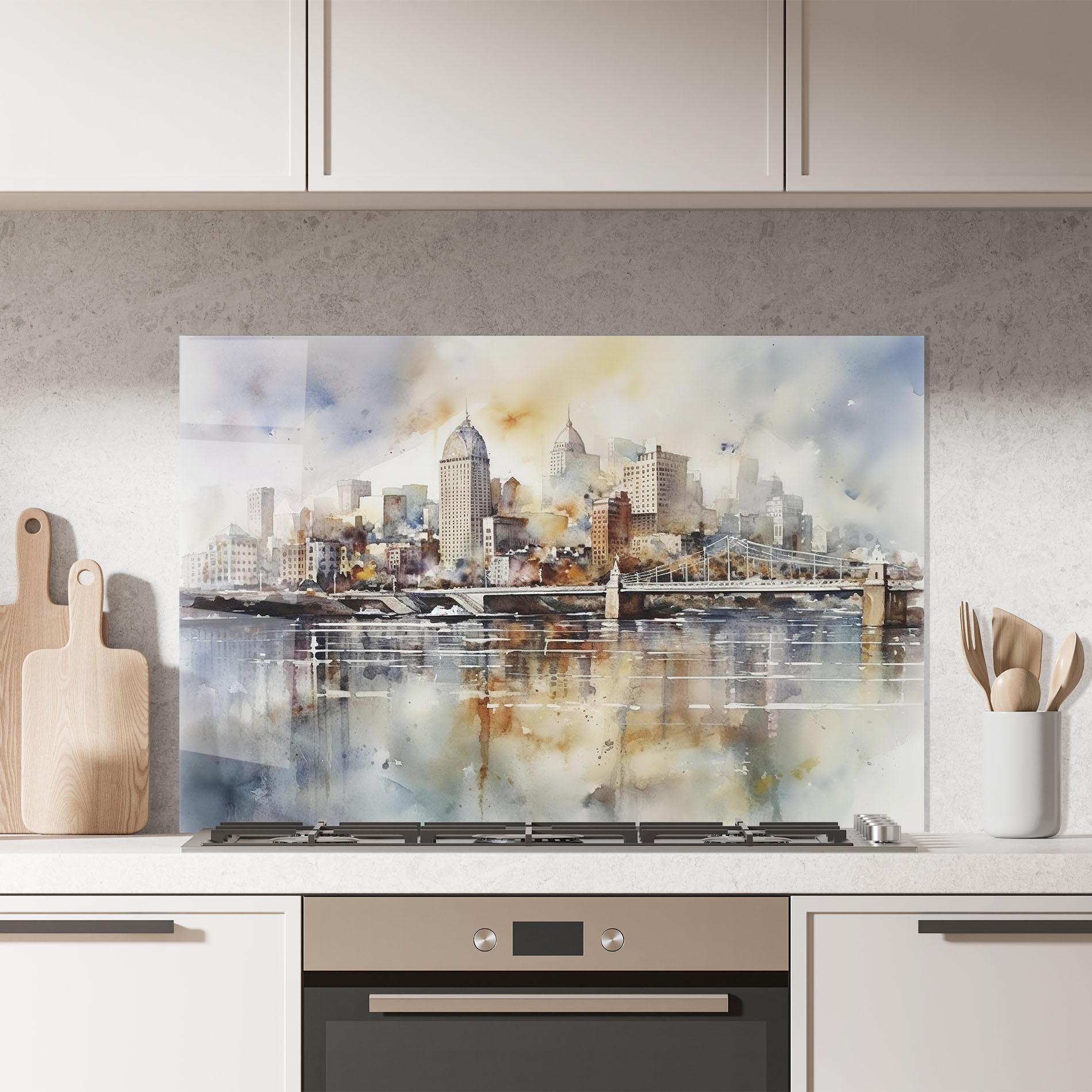 Konyhai üveg hátfal Watercolor Skyline mockup 7
