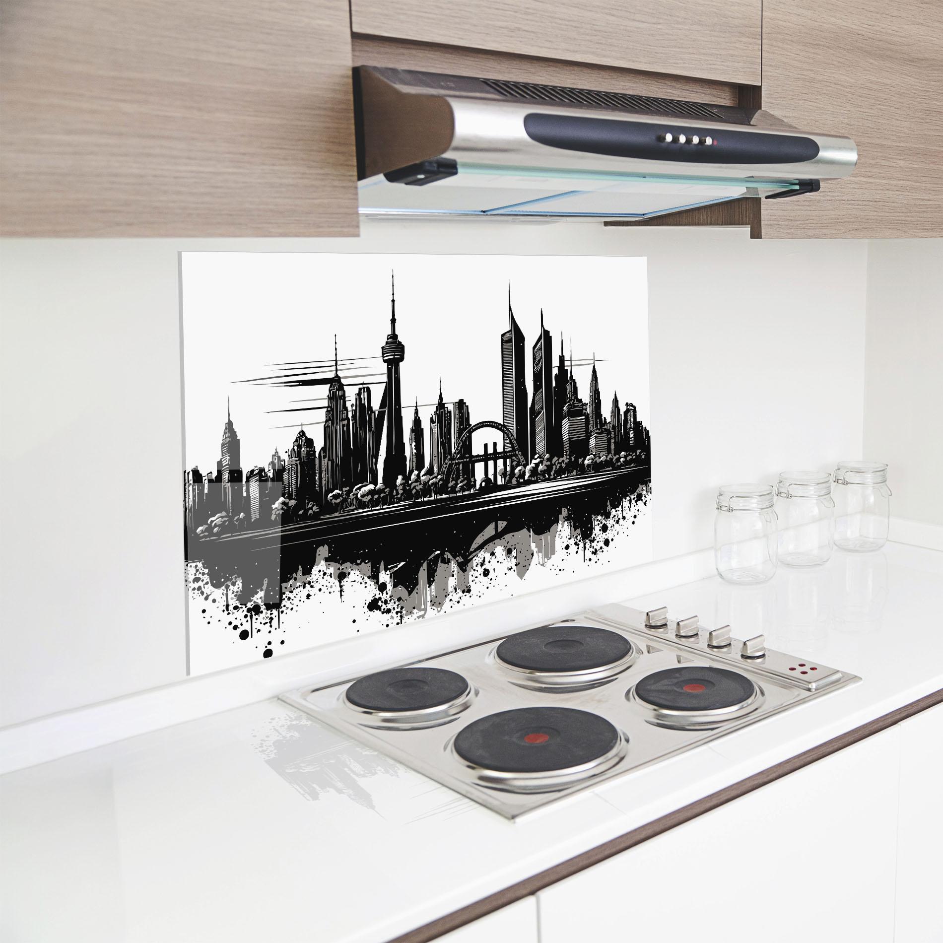 Konyhai üveg hátfal Black Ink City mockup 8