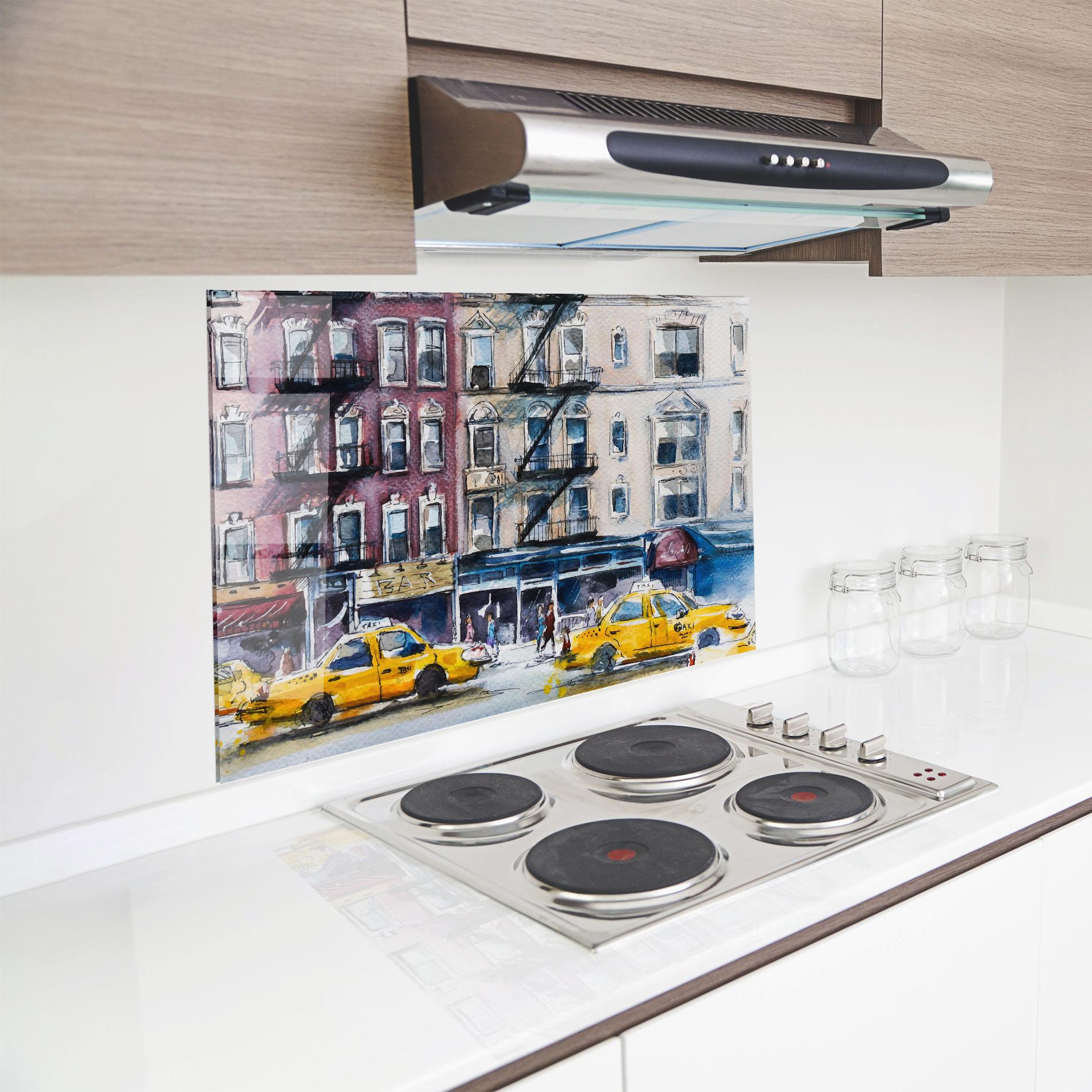 Konyhai üveg hátfal Newyork Taxi mockup 8