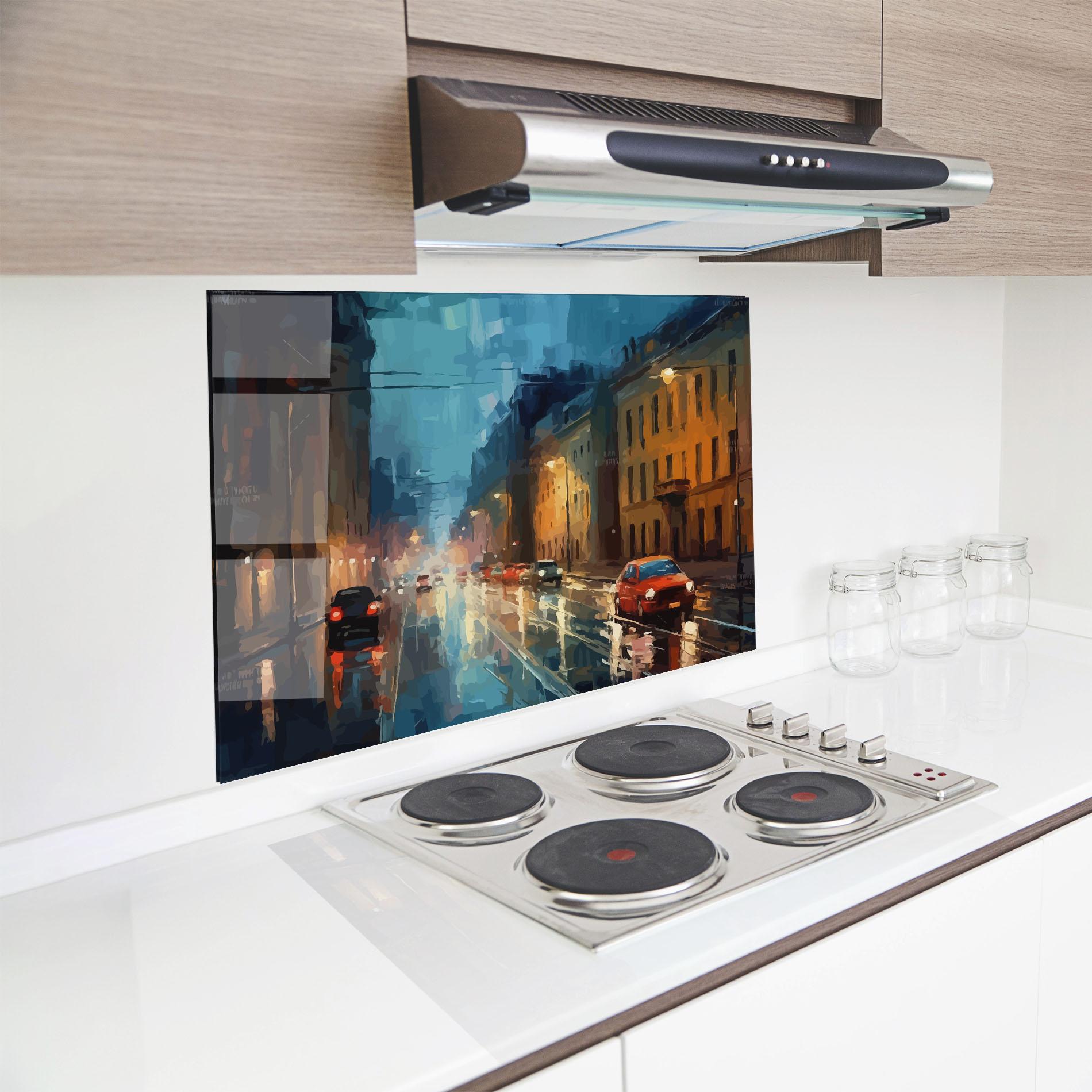 Konyhai üveg hátfal Red Car City Night mockup 8