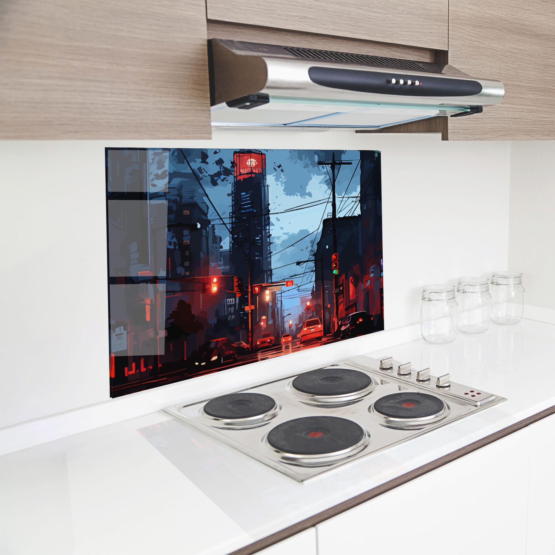Konyhai üveg hátfal Red City Light mockup 8