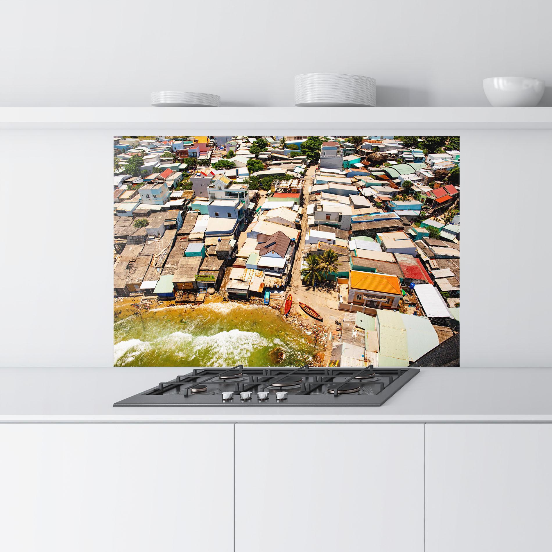 Konyhai üveg hátfal Vietnam Slums mockup 9