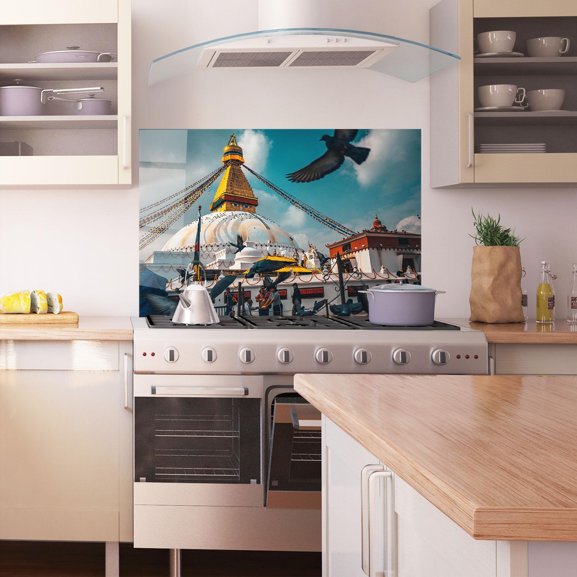 Konyhai üveg hátfal Buddha Stupa mockup 1
