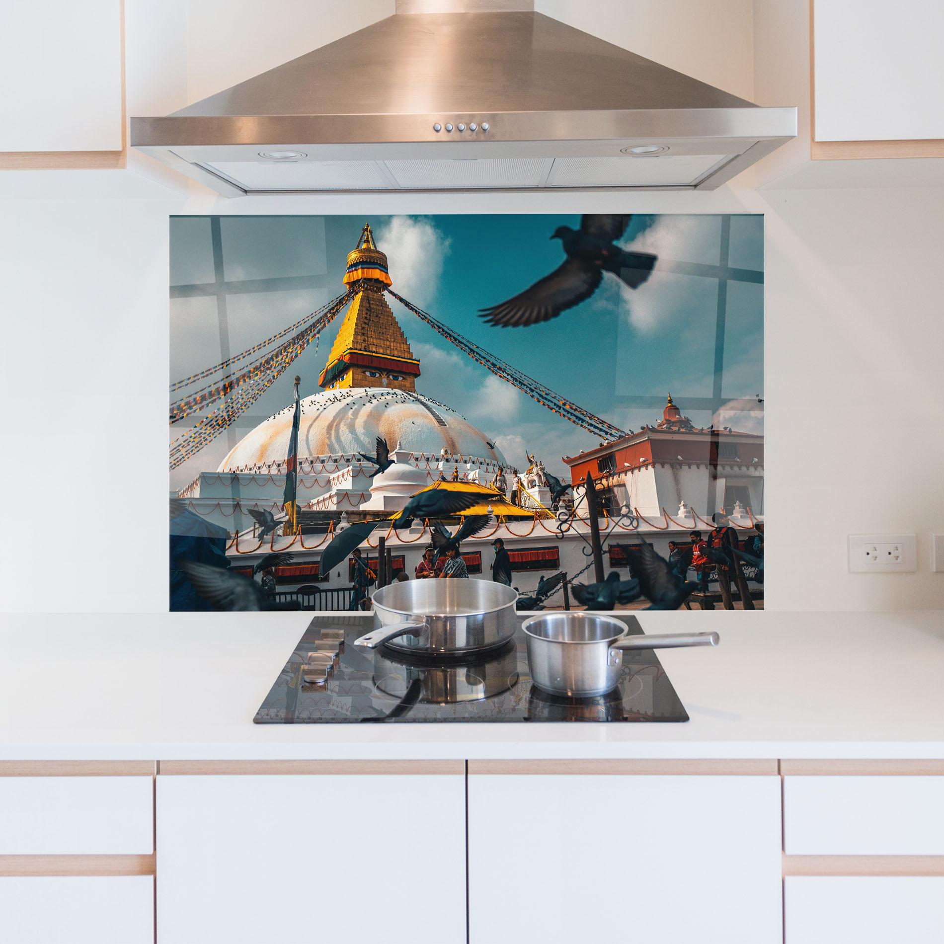Konyhai üveg hátfal Buddha Stupa mockup 5