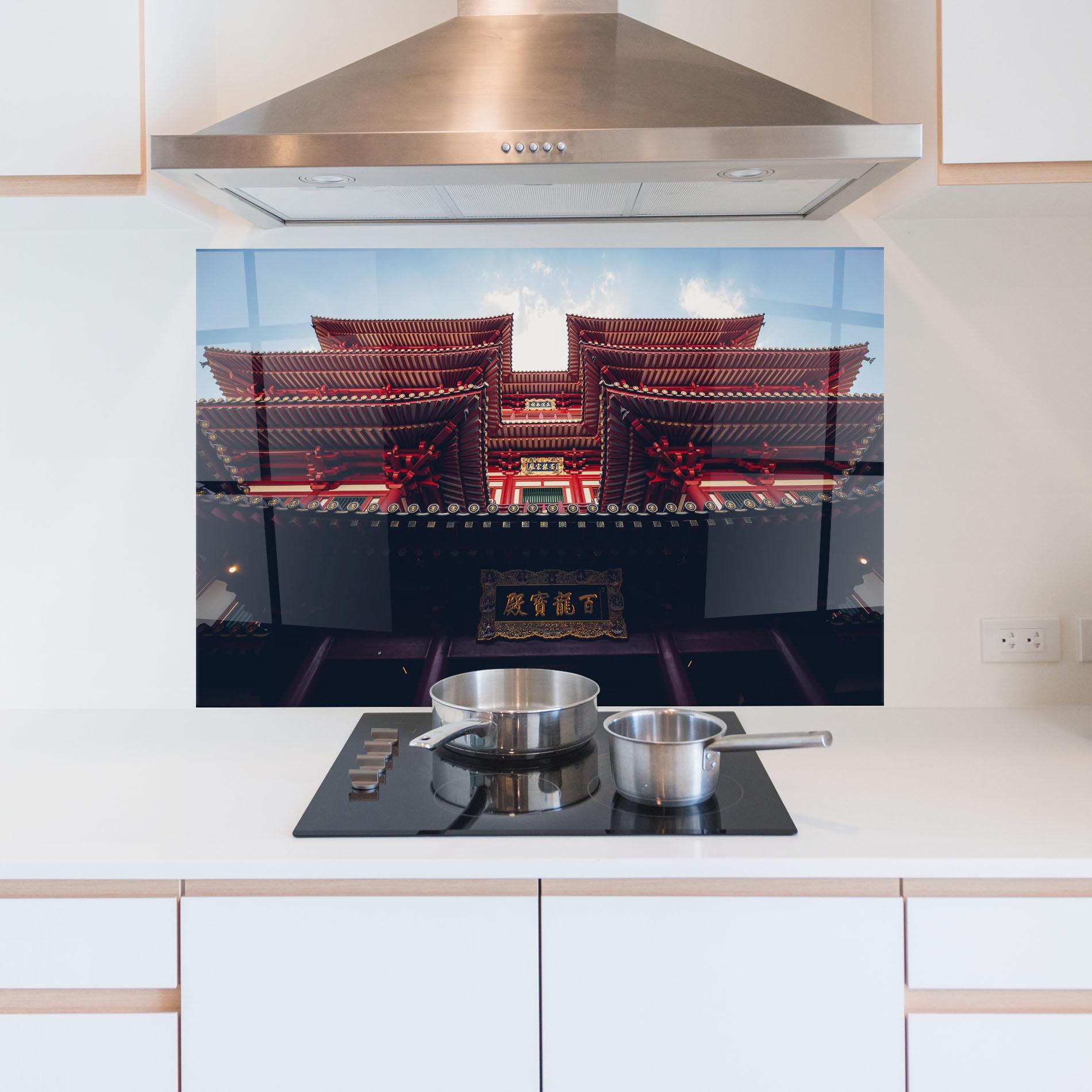 Konyhai üveg hátfal Buddhist Temple mockup 5