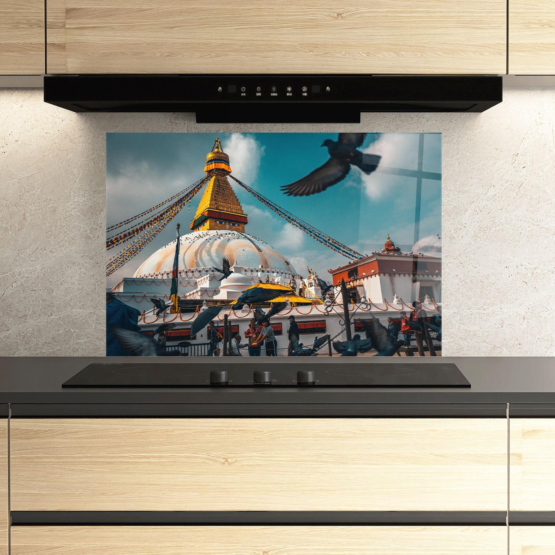 Konyhai üveg hátfal Buddha Stupa mockup 3