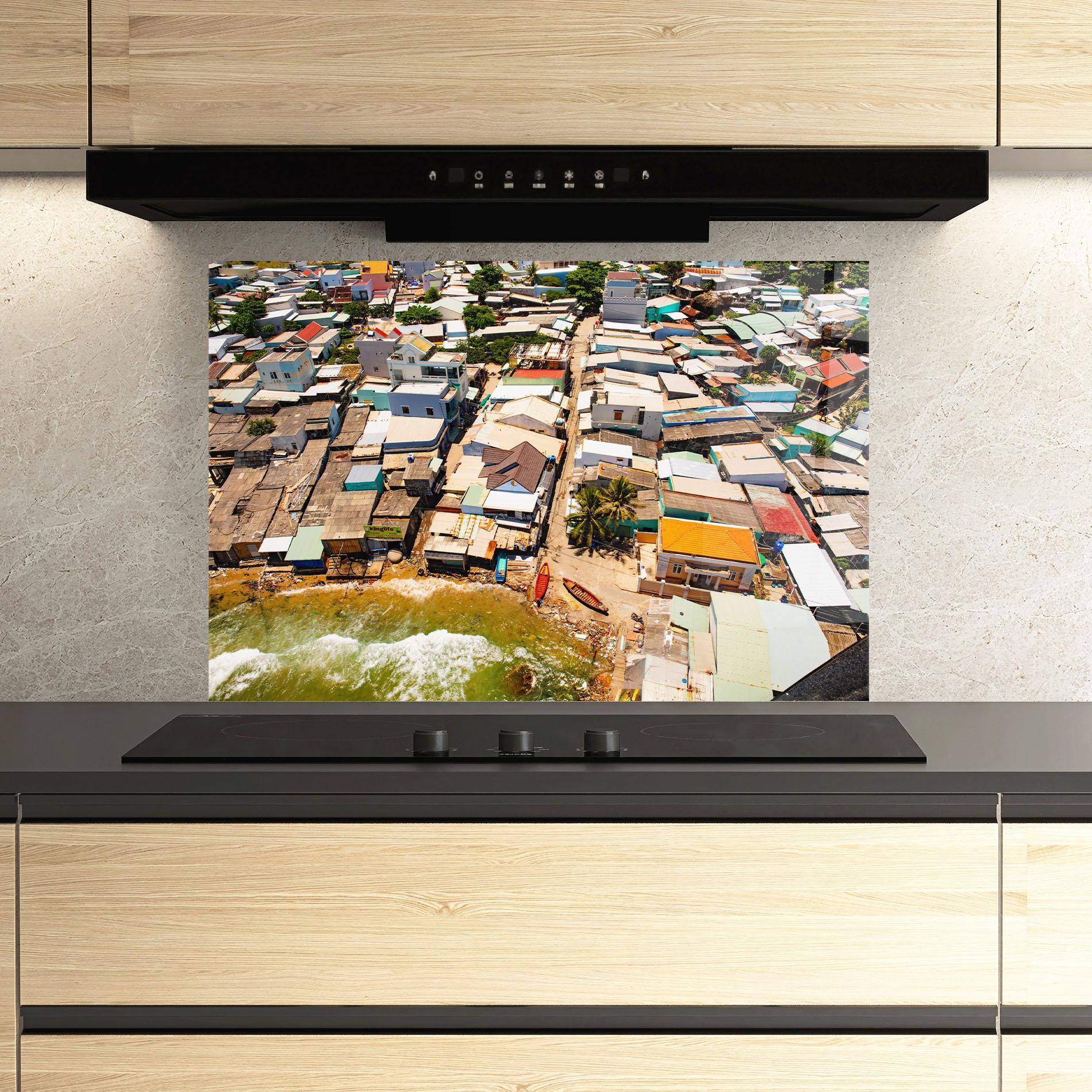 Konyhai üveg hátfal Vietnam Slums mockup 3