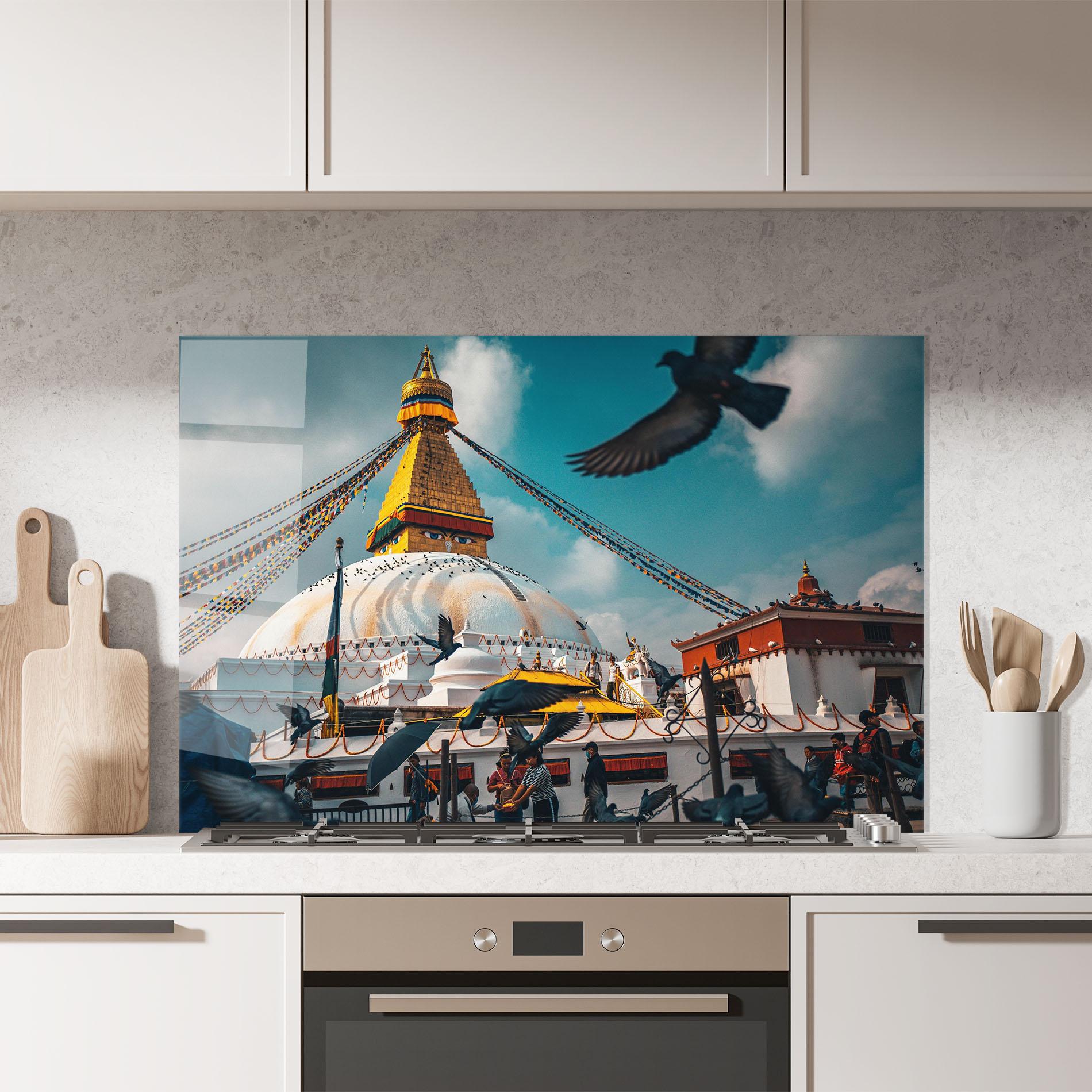 Konyhai üveg hátfal Buddha Stupa mockup 7