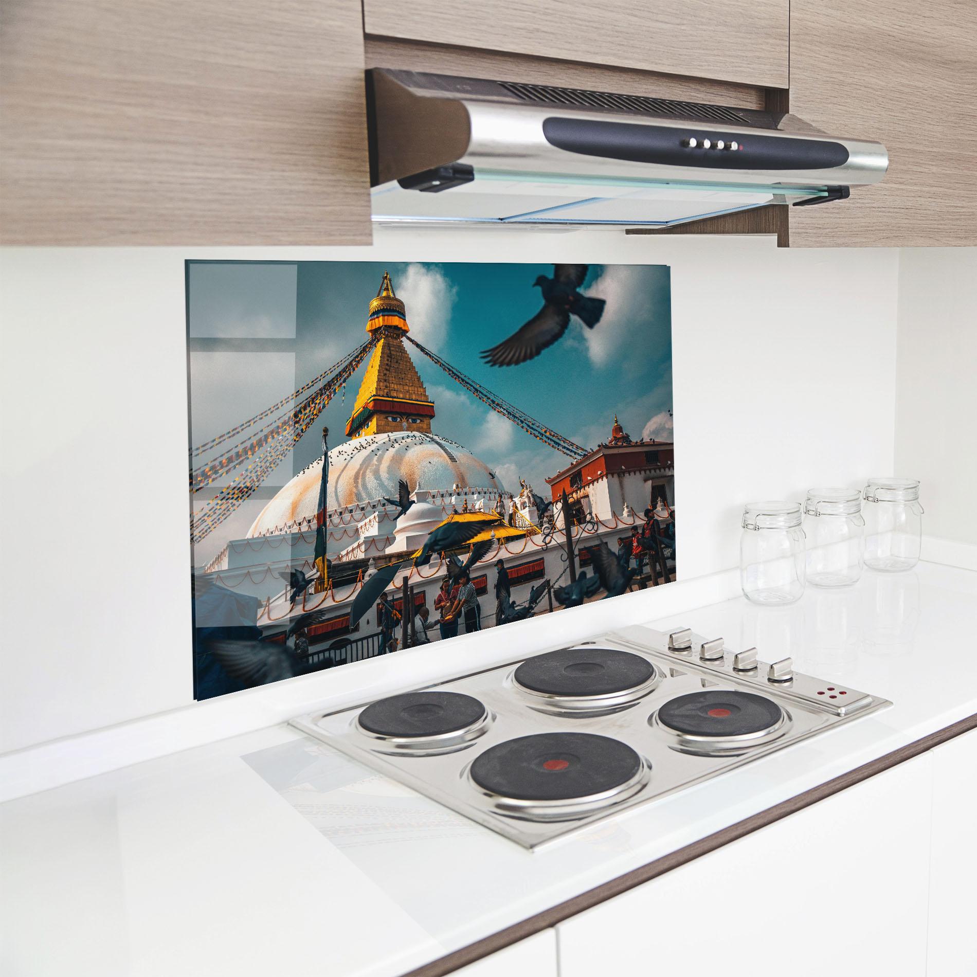 Konyhai üveg hátfal Buddha Stupa mockup 8