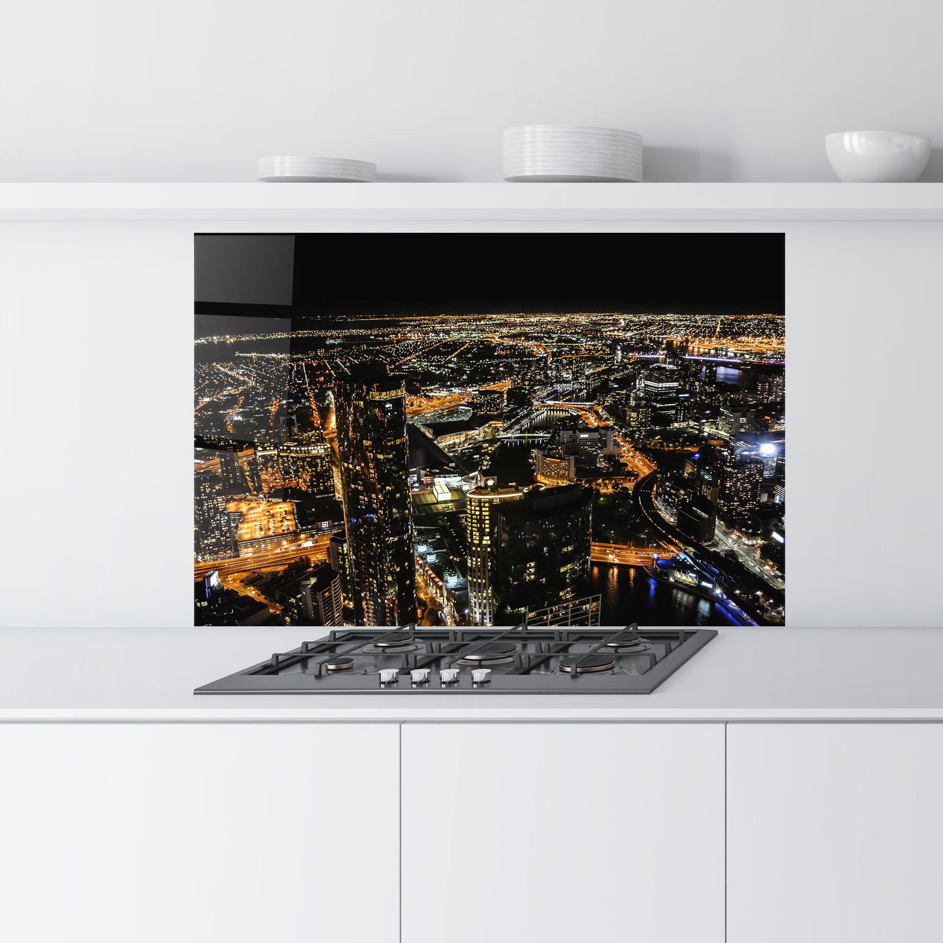 Konyhai üveg hátfal Black City Light mockup 9