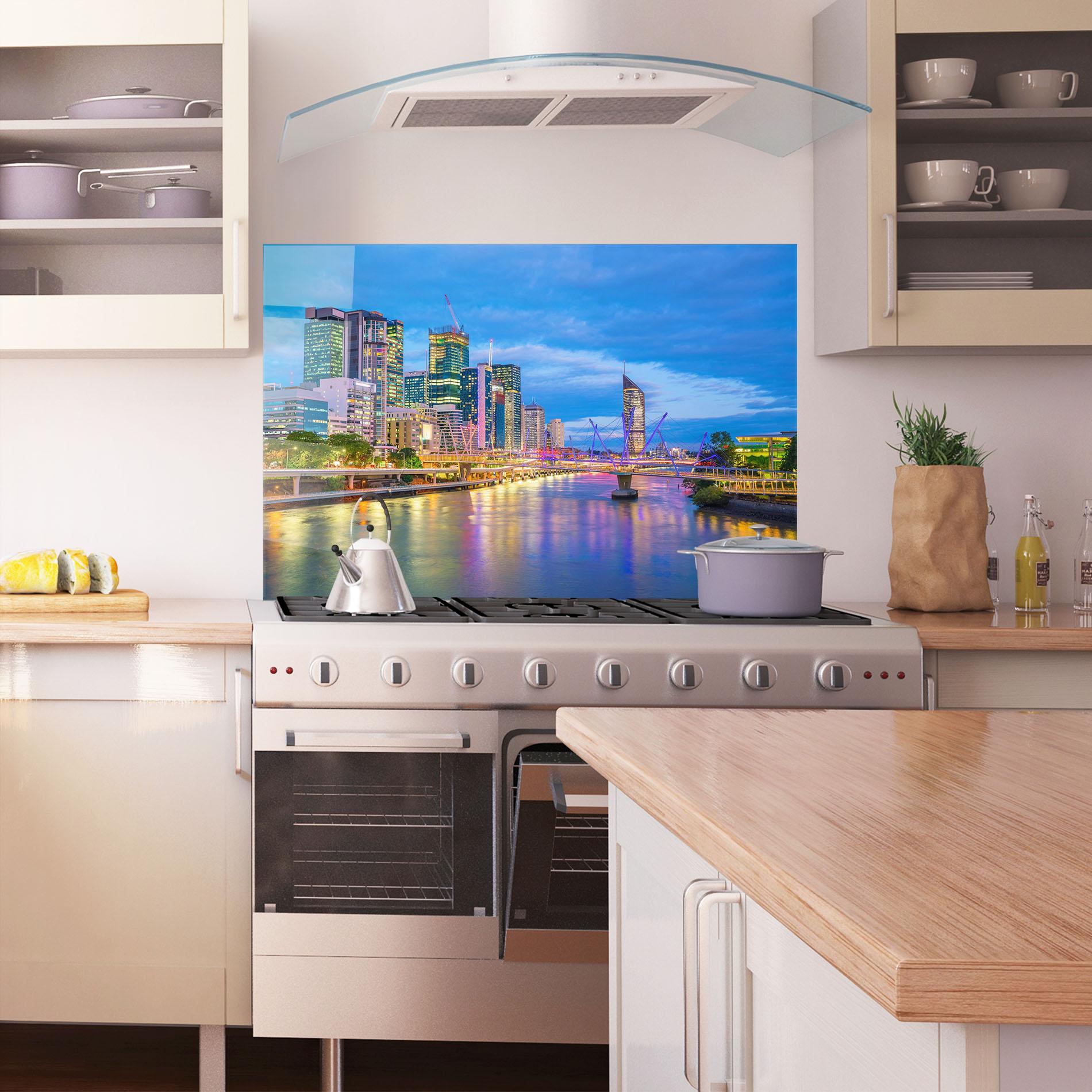 Konyhai üveg hátfal Brisbane Skyline View mockup 1