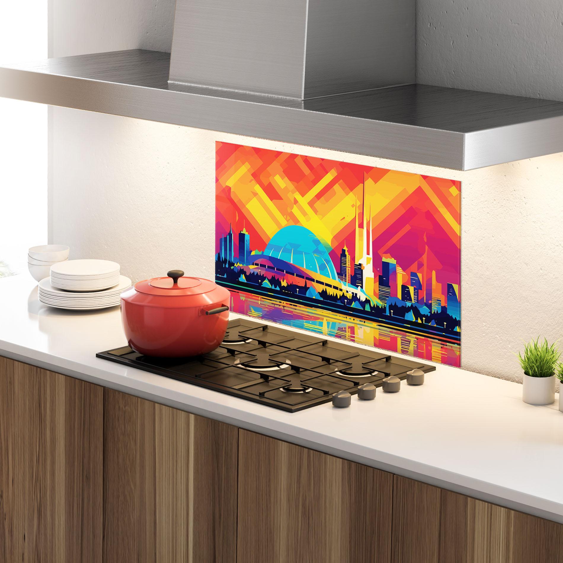 Konyhai üveg hátfal Blue Olympic Stadium mockup 4