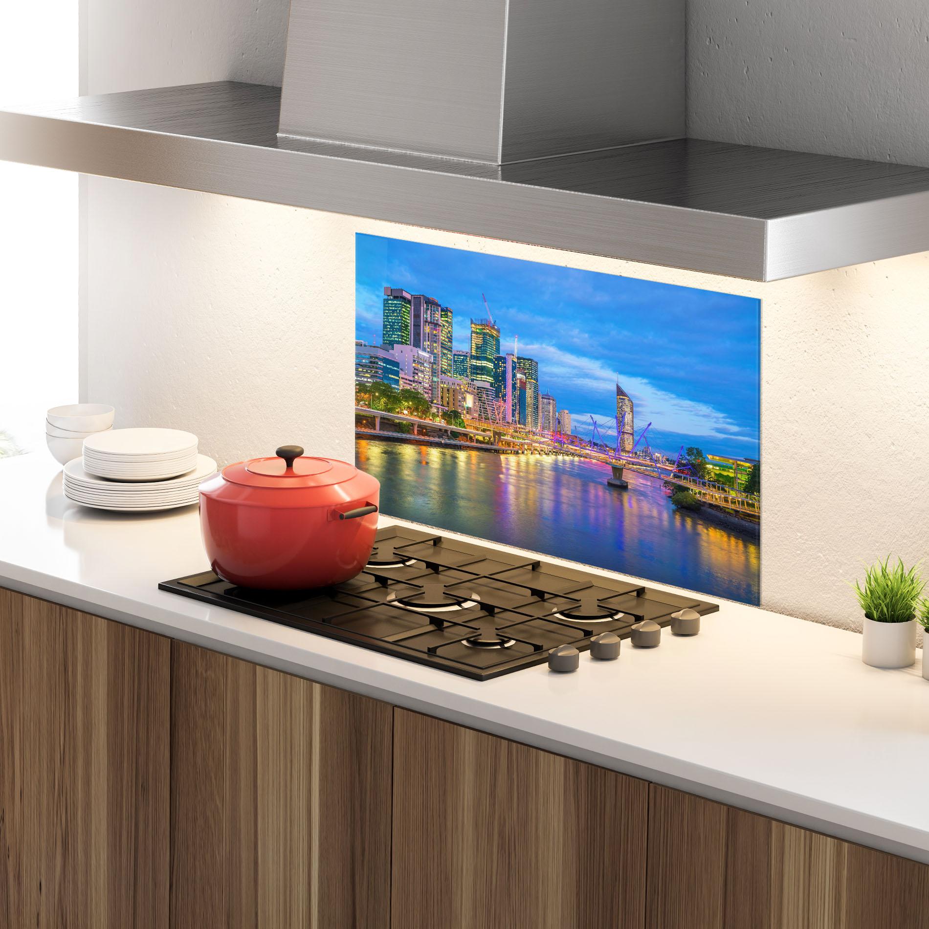 Konyhai üveg hátfal Brisbane Skyline View mockup 4