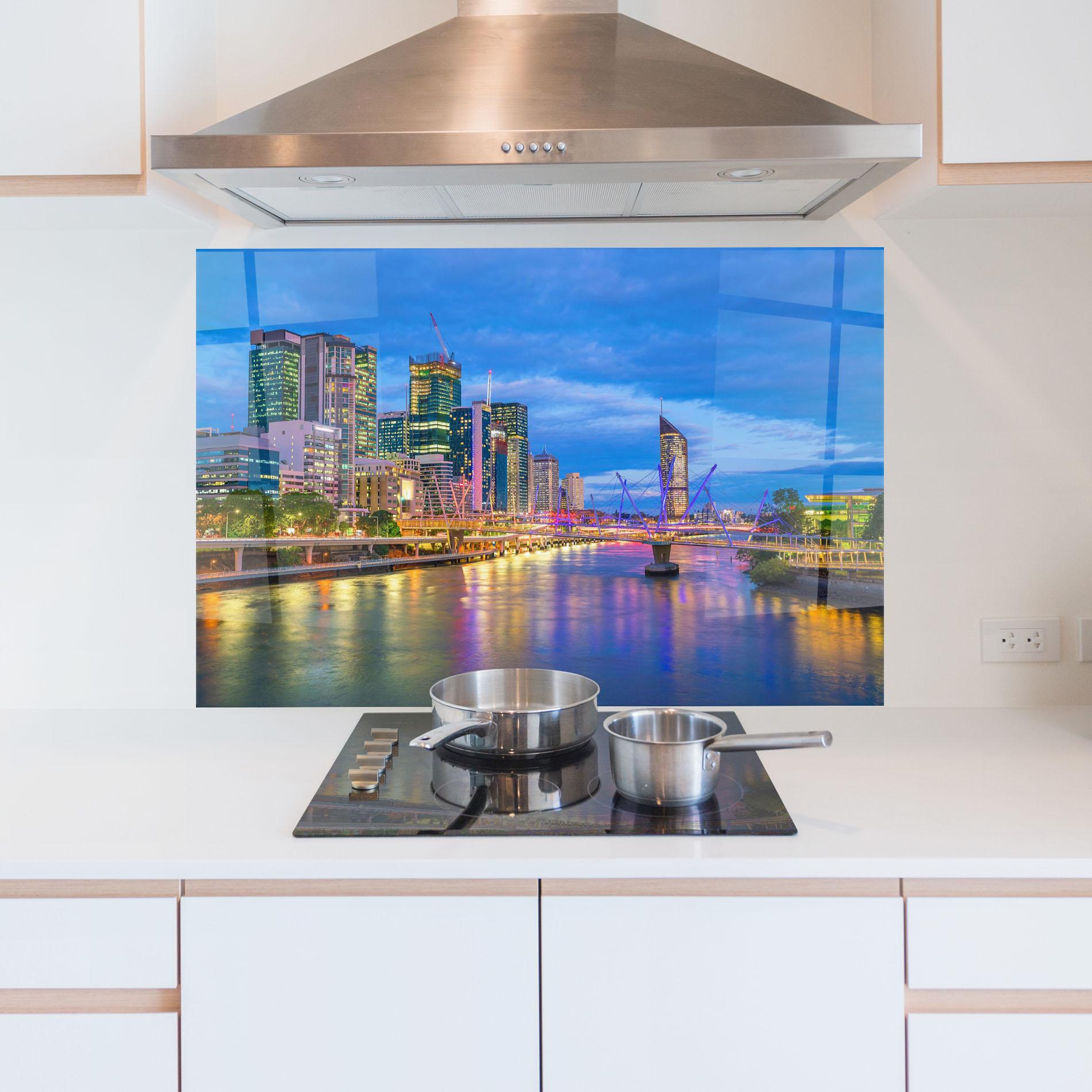 Konyhai üveg hátfal Brisbane Skyline View mockup 5
