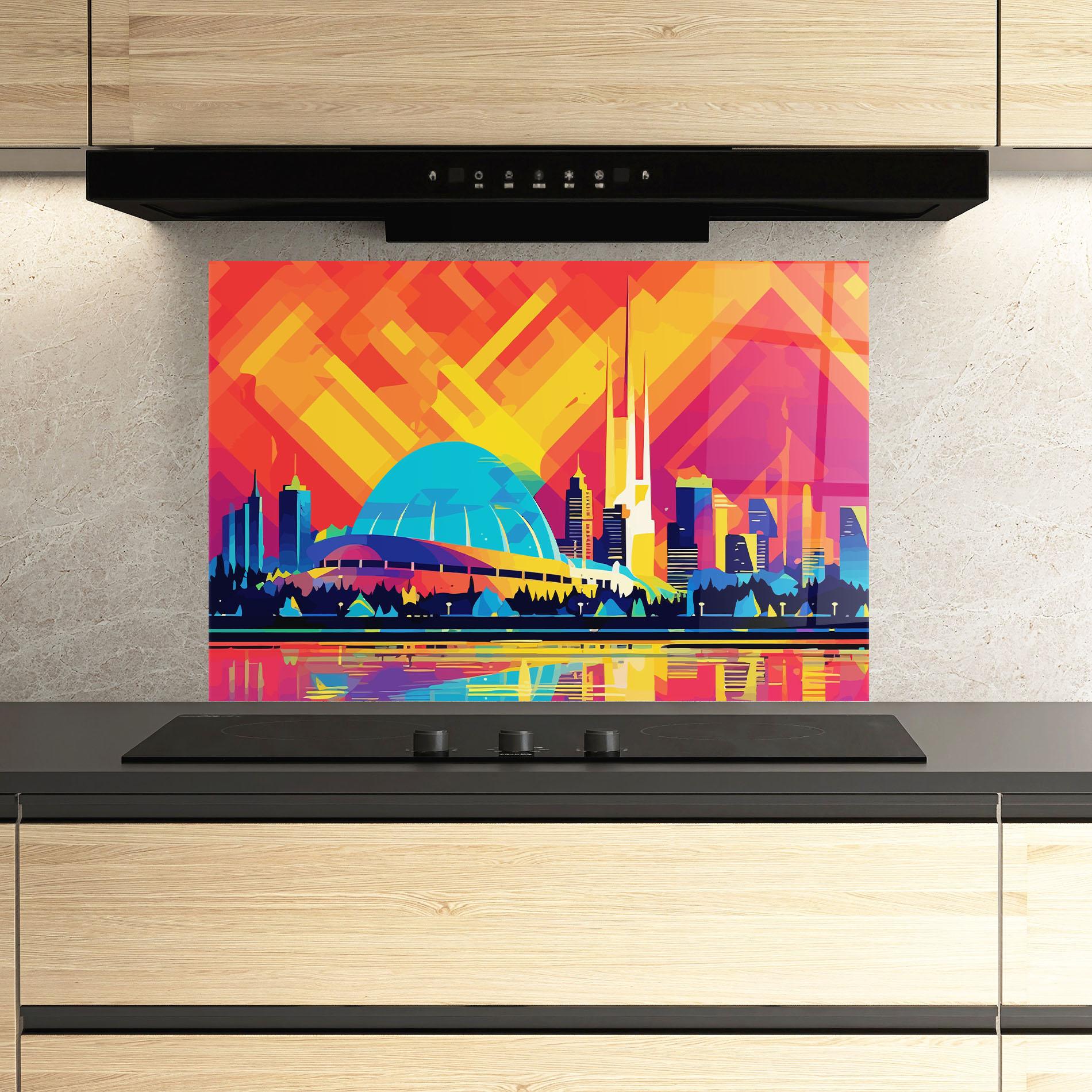 Konyhai üveg hátfal Blue Olympic Stadium mockup 3