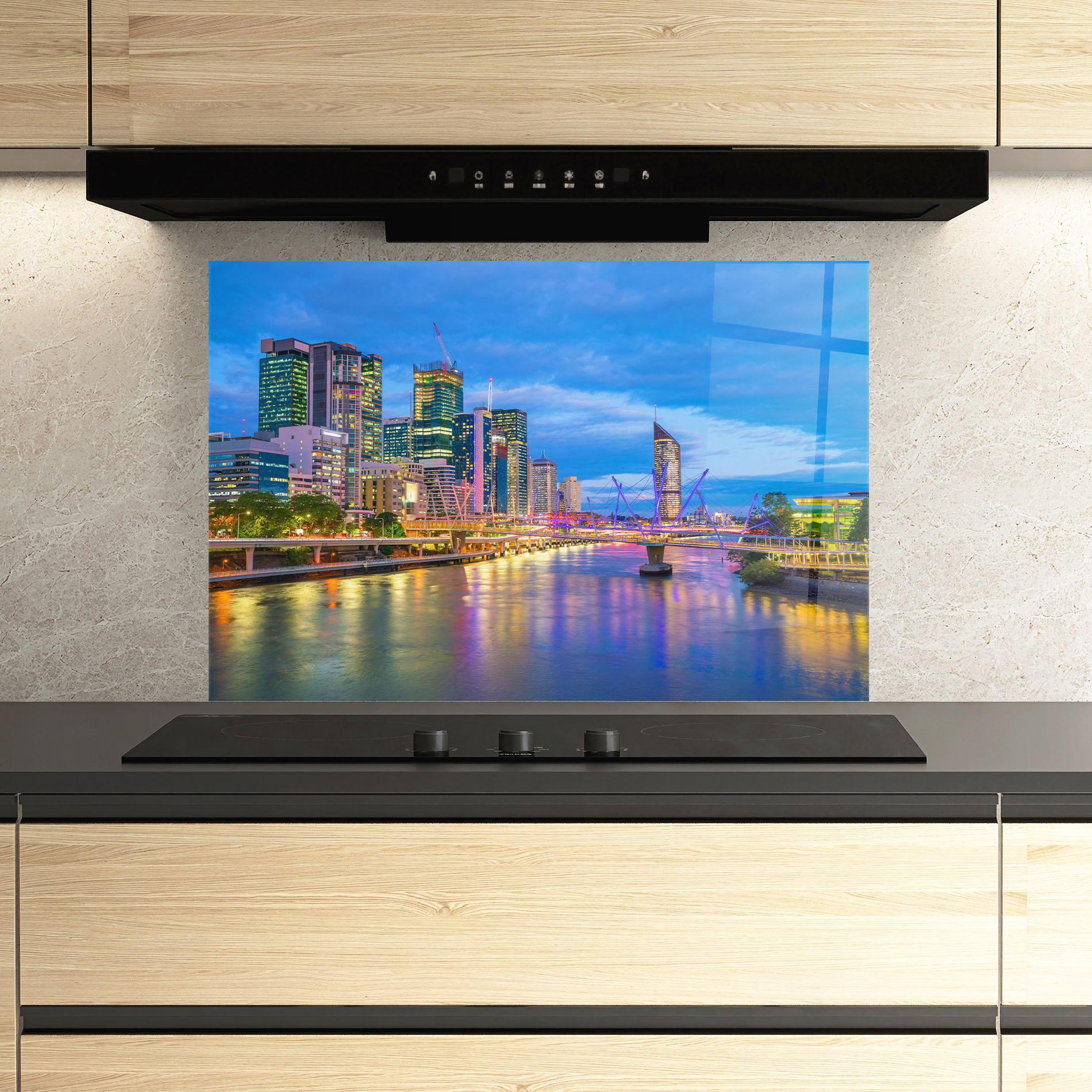 Konyhai üveg hátfal Brisbane Skyline View mockup 3