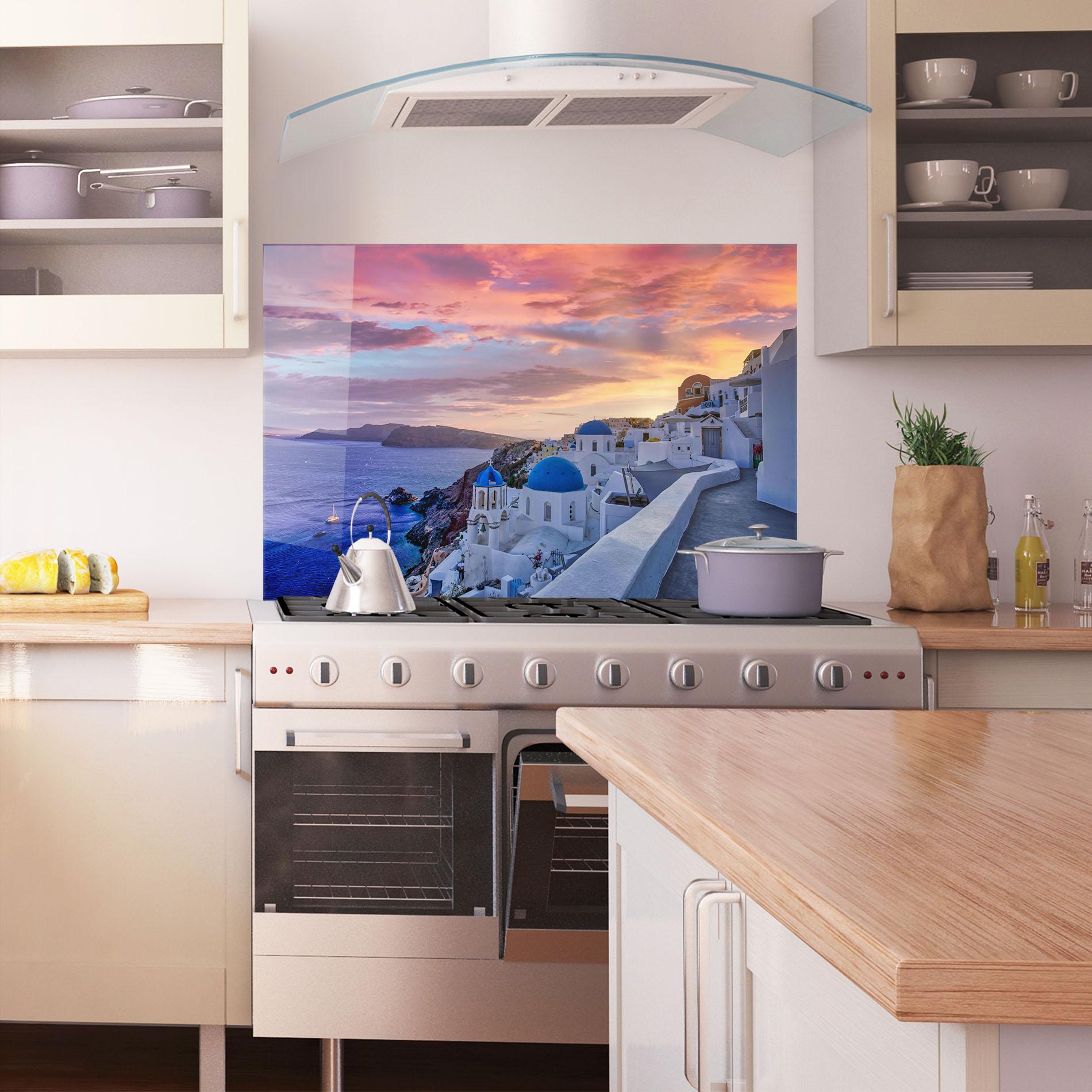 Konyhai üveg hátfal Santorini View mockup 1