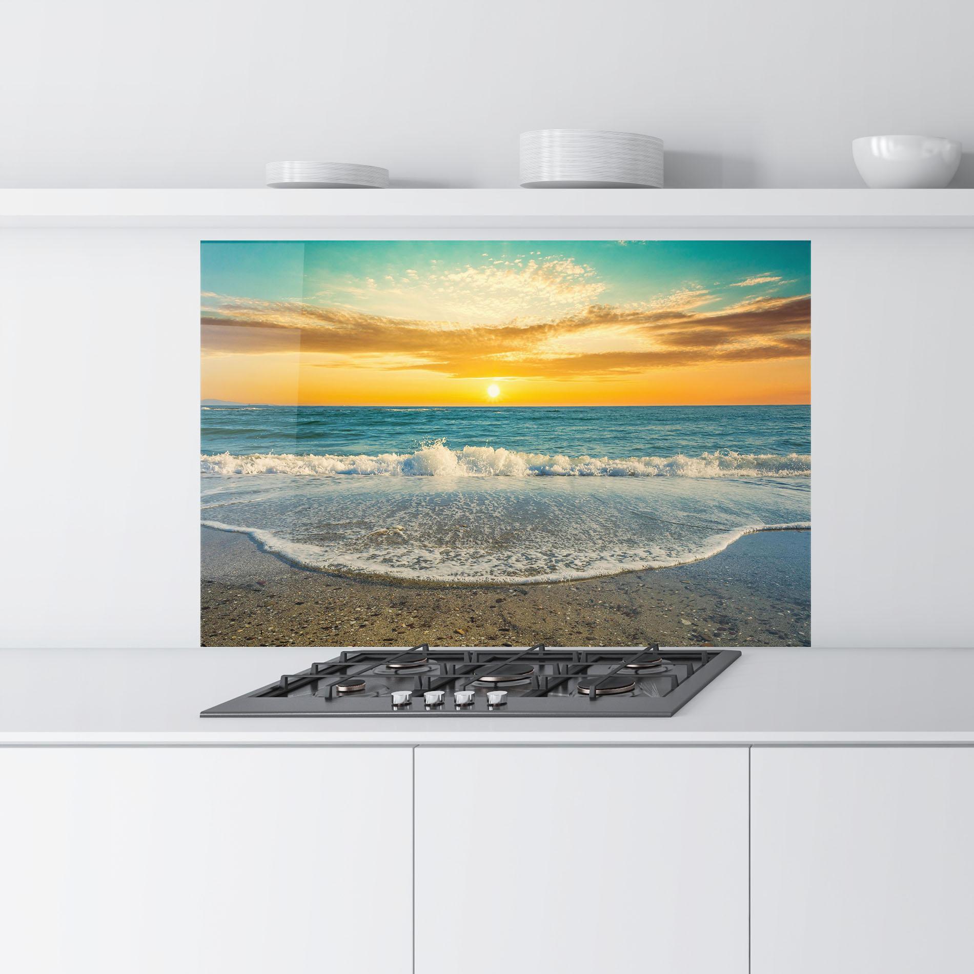 Konyhai üveg hátfal Beach Dramatic Sunset mockup 9