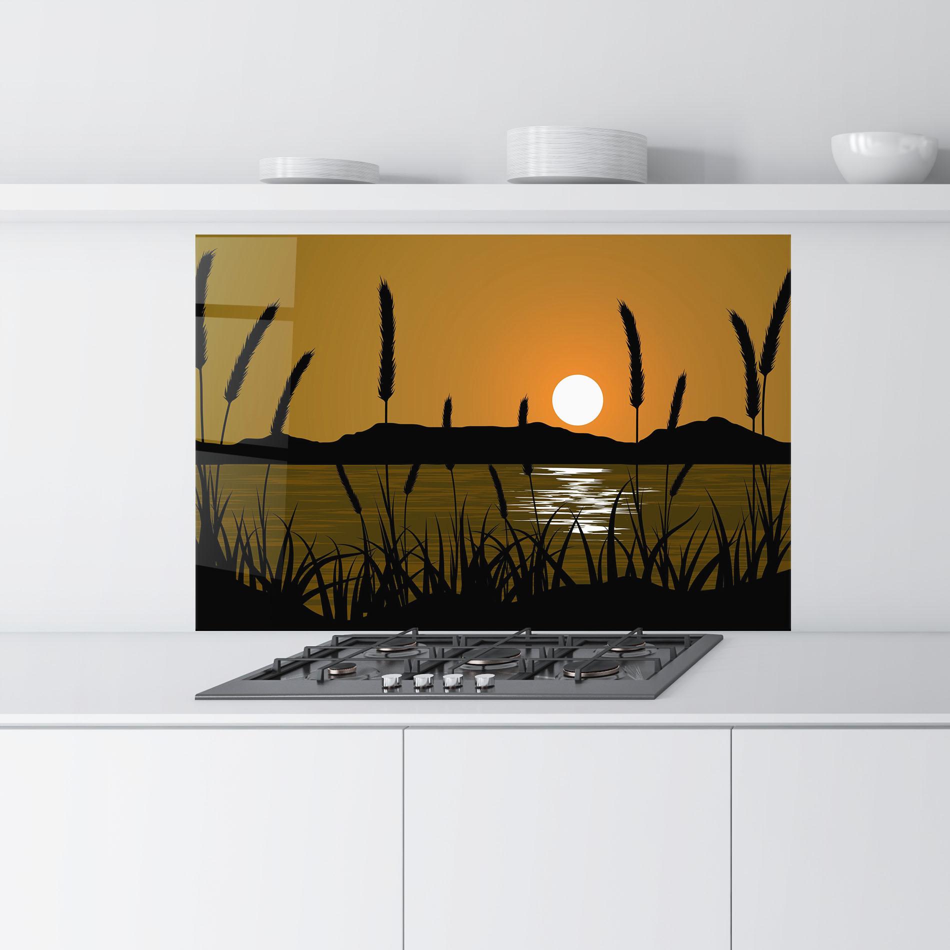 Konyhai üveg hátfal Orange Brown Sunset mockup 9