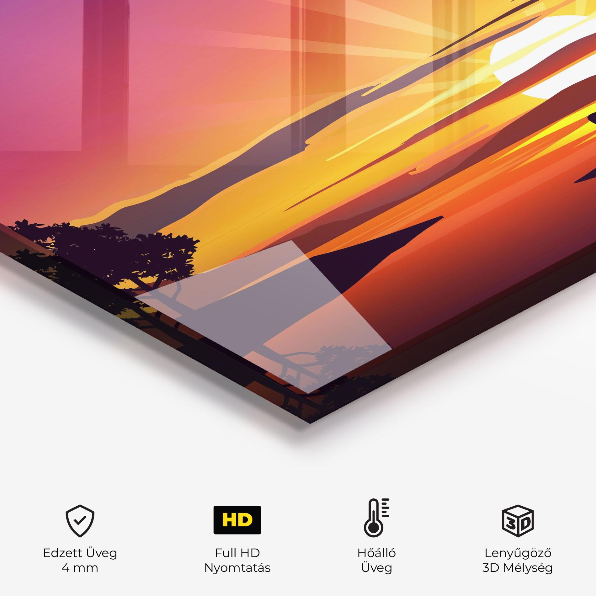 Konyhai üveg hátfal Lake Camp Sunrise mockup 2