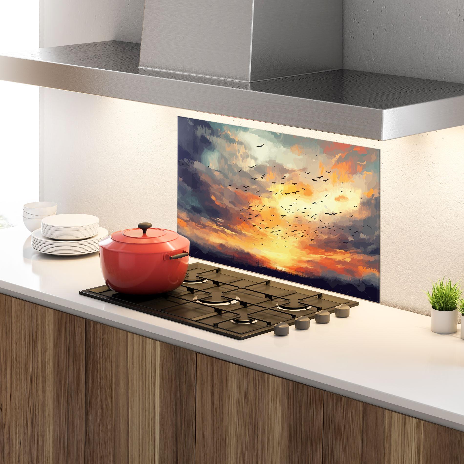 Konyhai üveg hátfal Majestic Sunset mockup 4