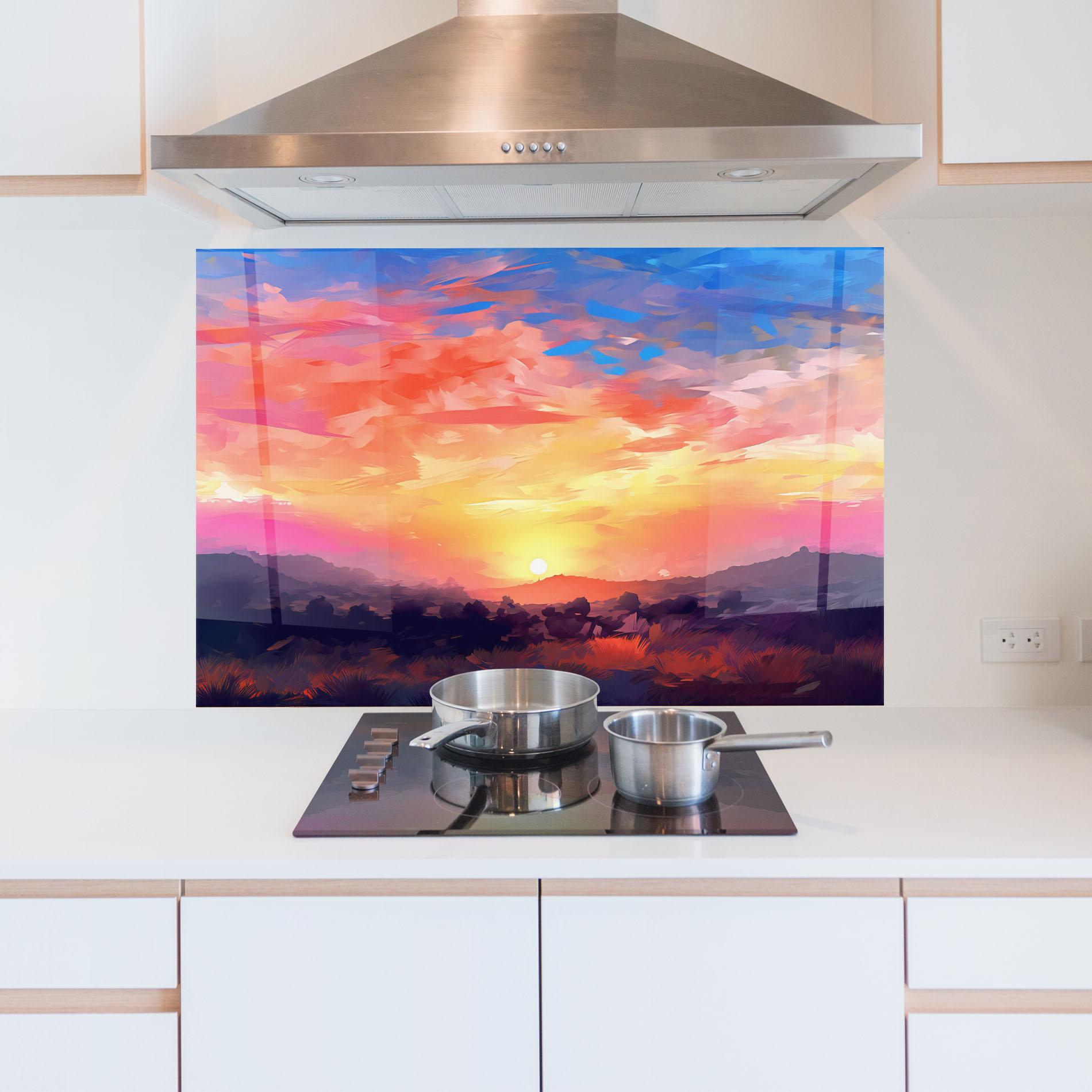 Konyhai üveg hátfal Colorful Sunset Mountains mockup 5