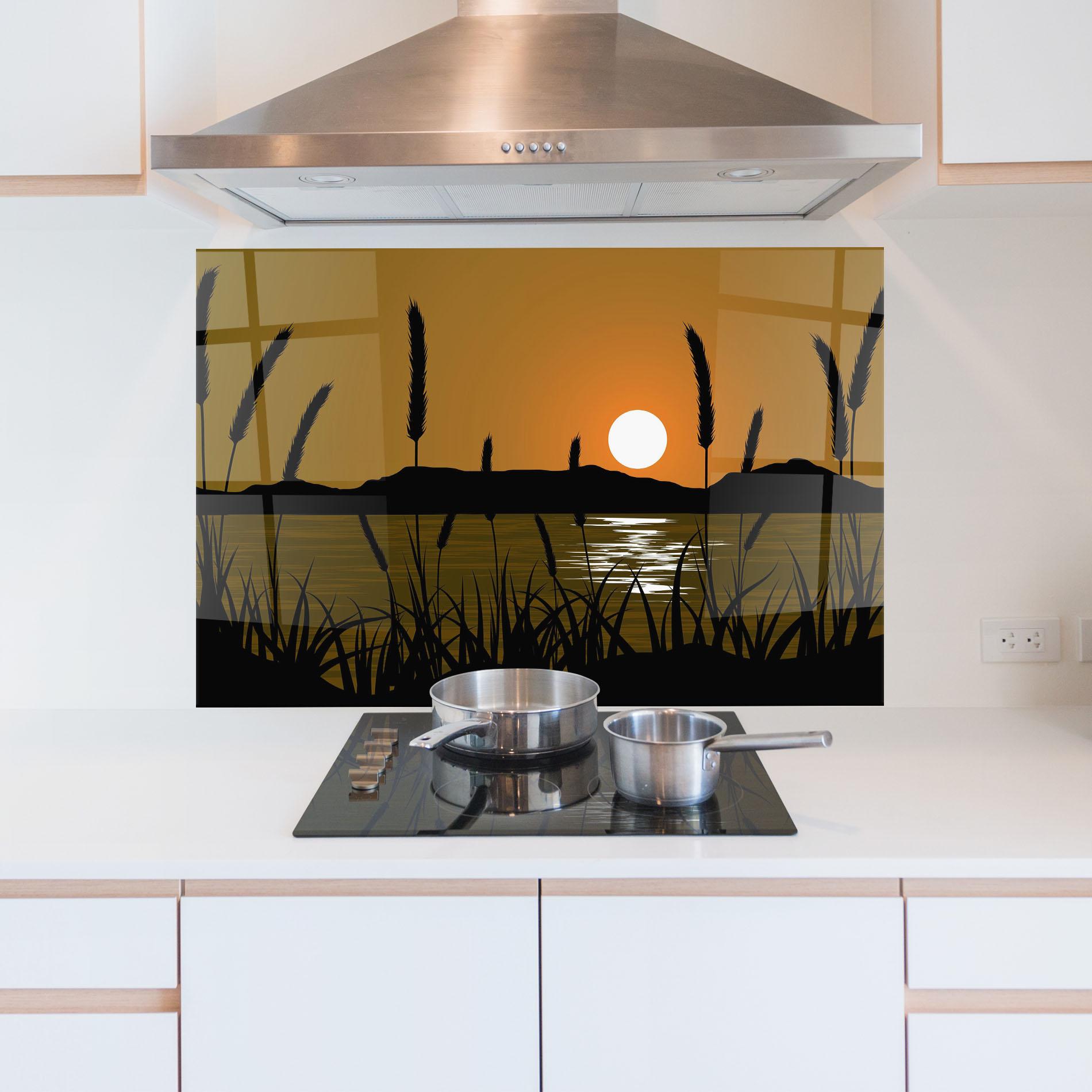 Konyhai üveg hátfal Orange Brown Sunset mockup 5