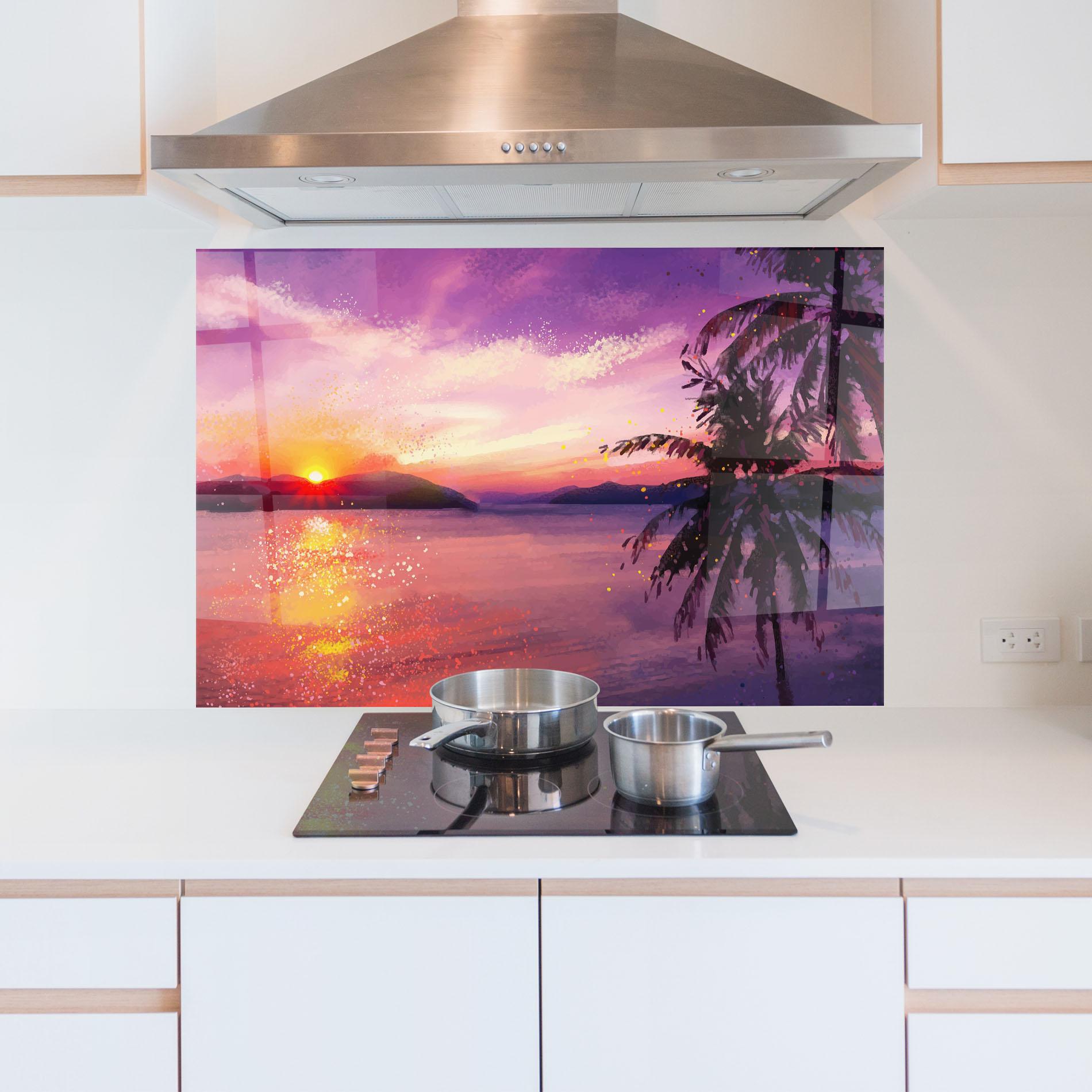 Konyhai üveg hátfal Purple Sunrise Art mockup 5