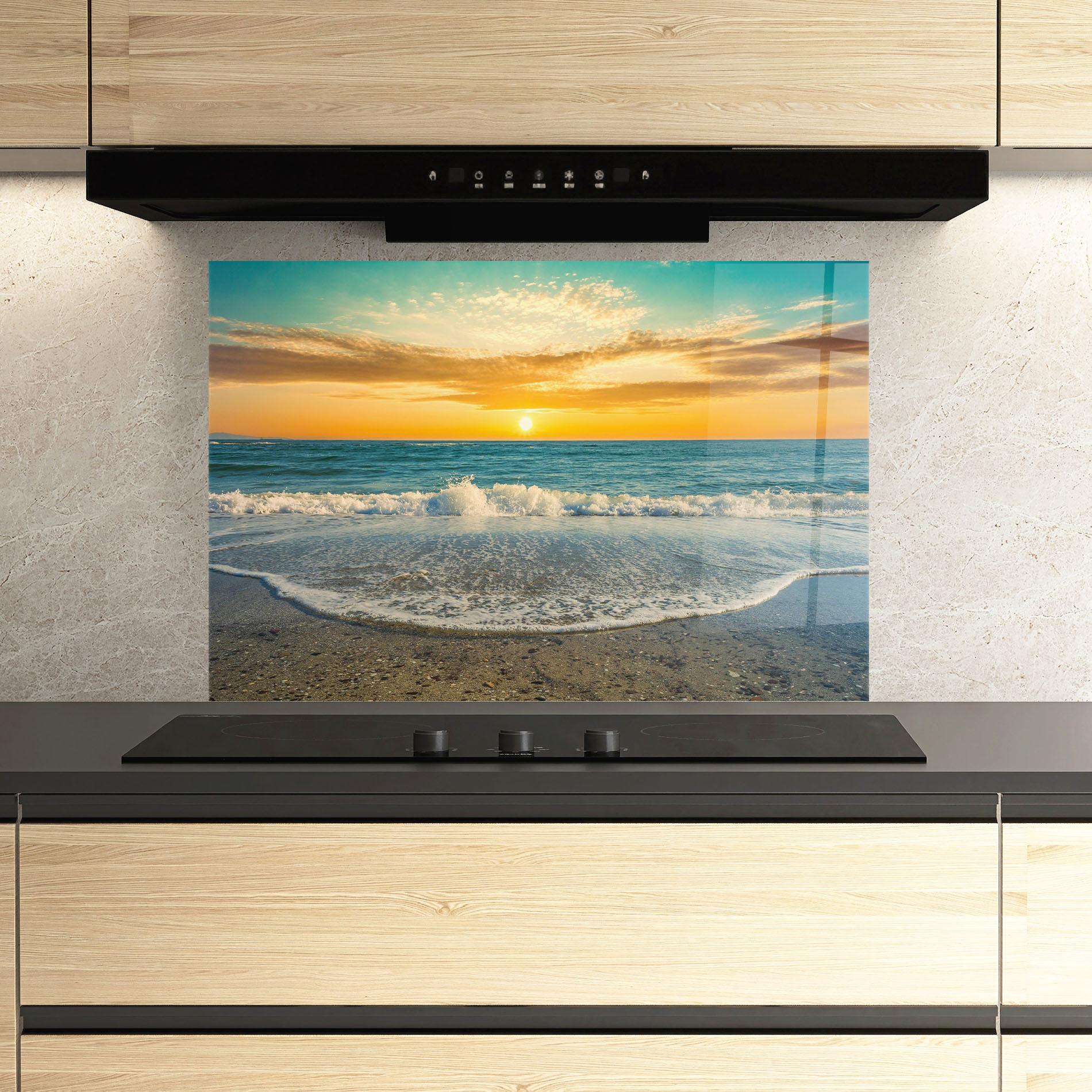 Konyhai üveg hátfal Beach Dramatic Sunset mockup 3