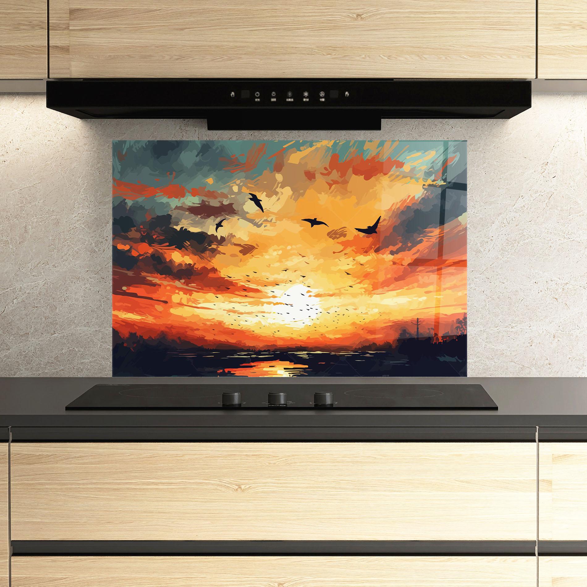 Konyhai üveg hátfal Orange Green Sunset mockup 3